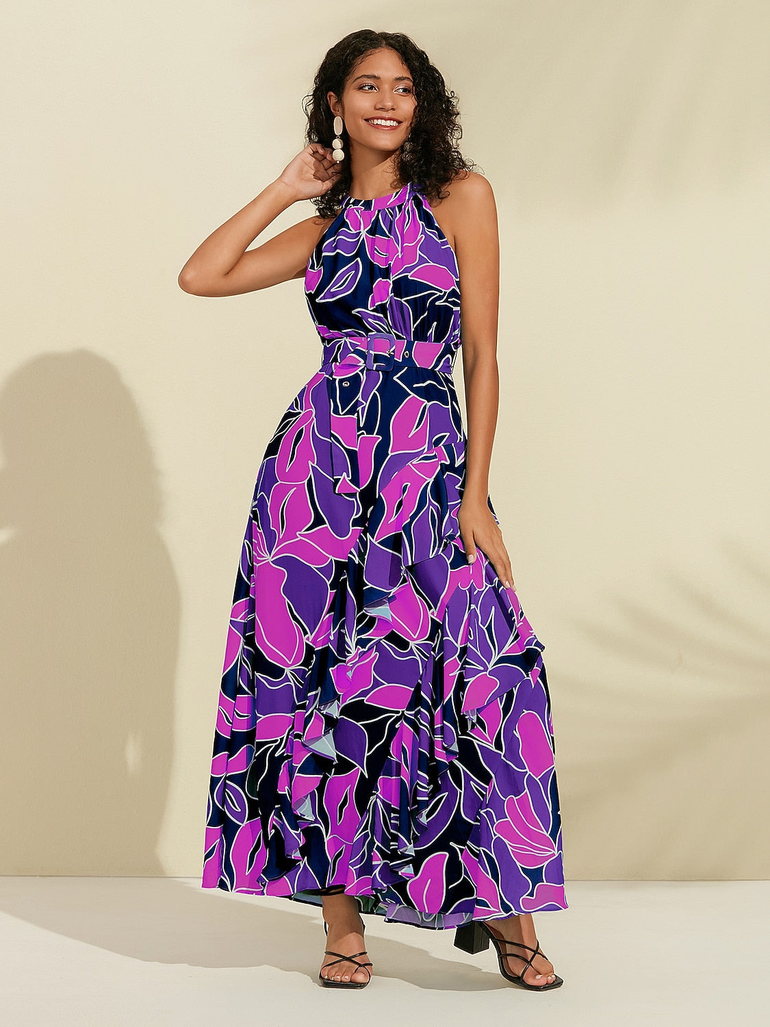 Chiffon Maxi DressFloral Ruffle Printing