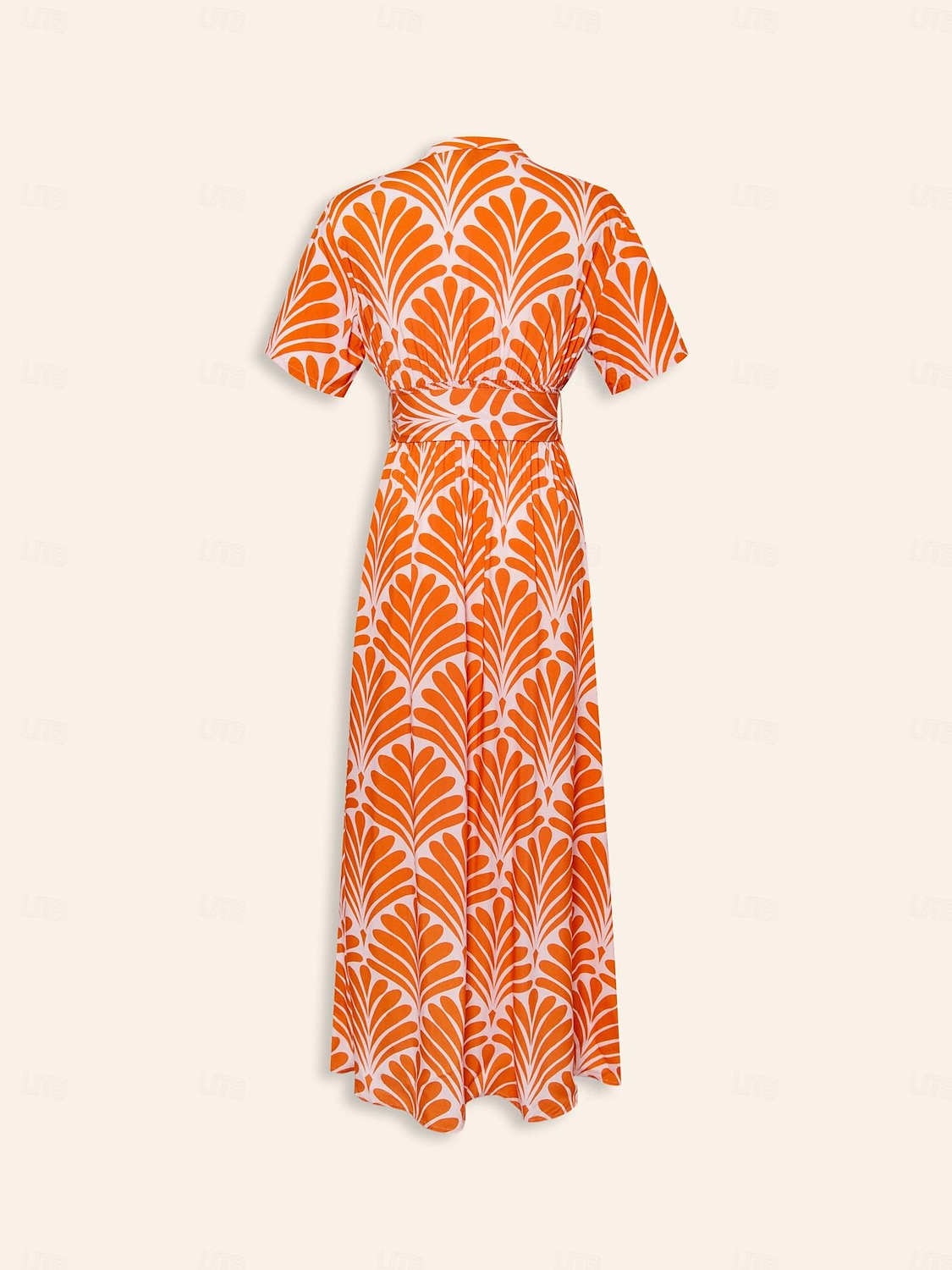 Orange Short Geometric Pattern Maxi Dress
