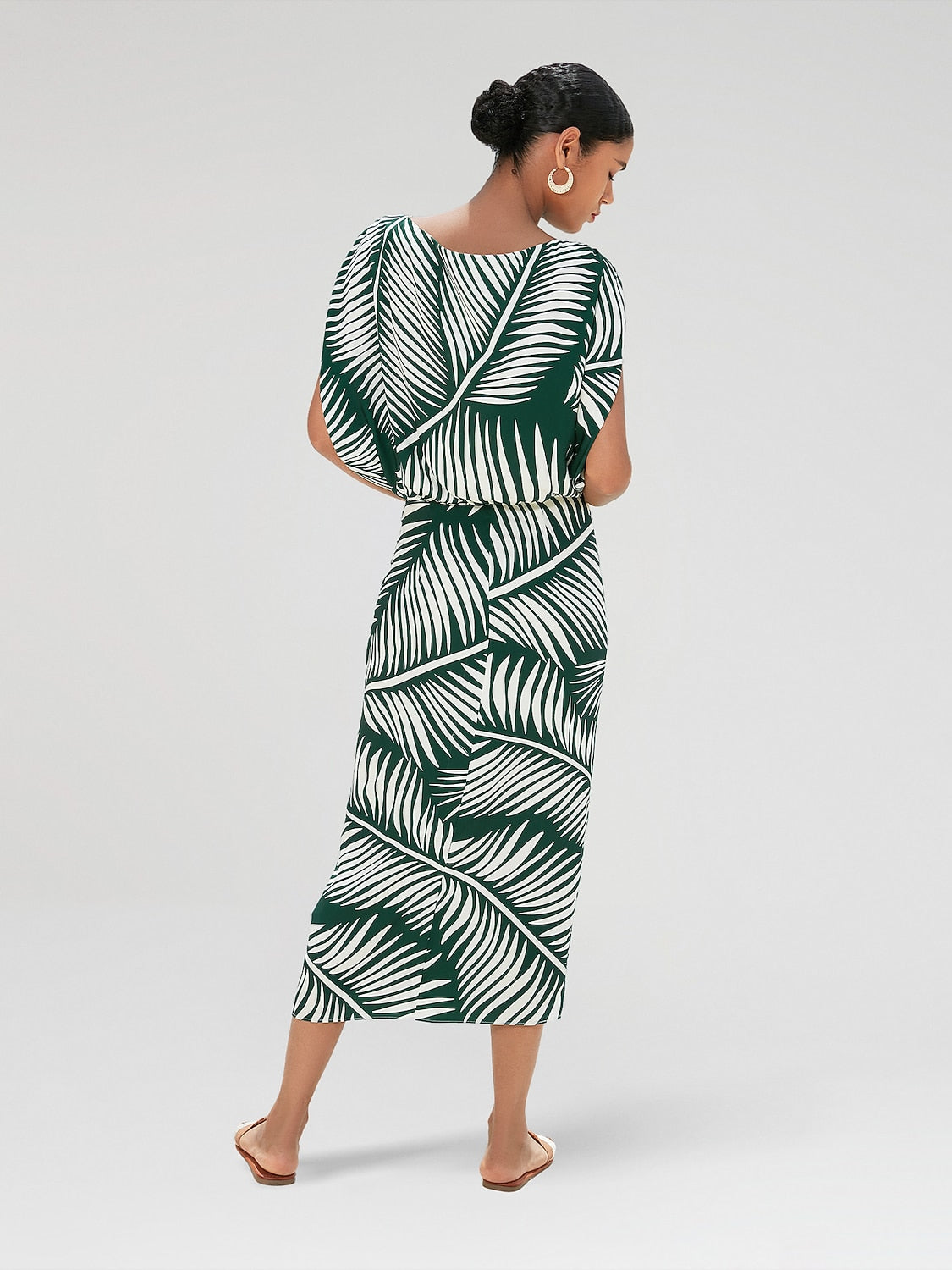Satin Print Raglan Midi Dress