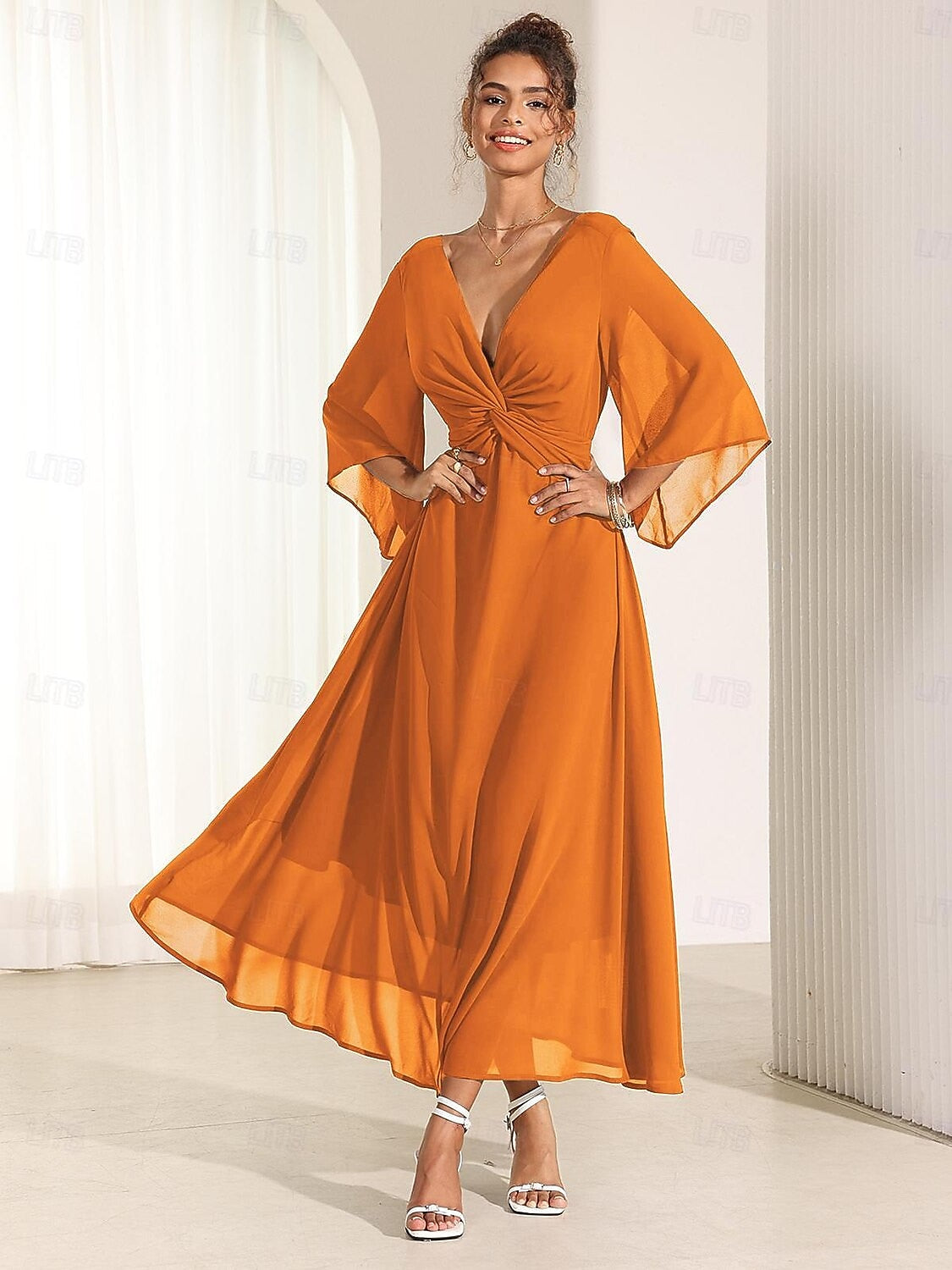 Chiffon Plain Ruffle Twisted Maxi Dress