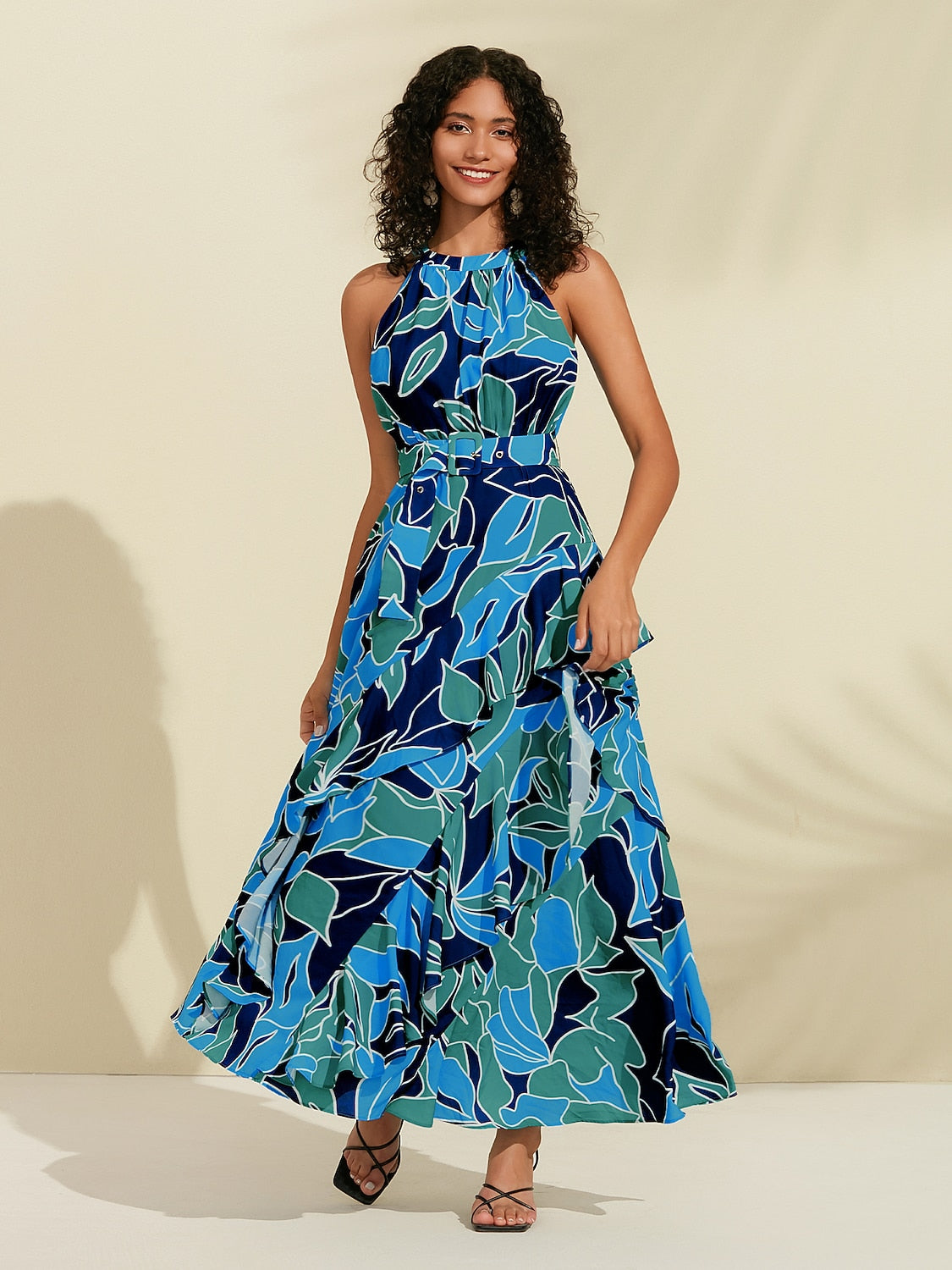 Chiffon Maxi DressFloral Ruffle Printing