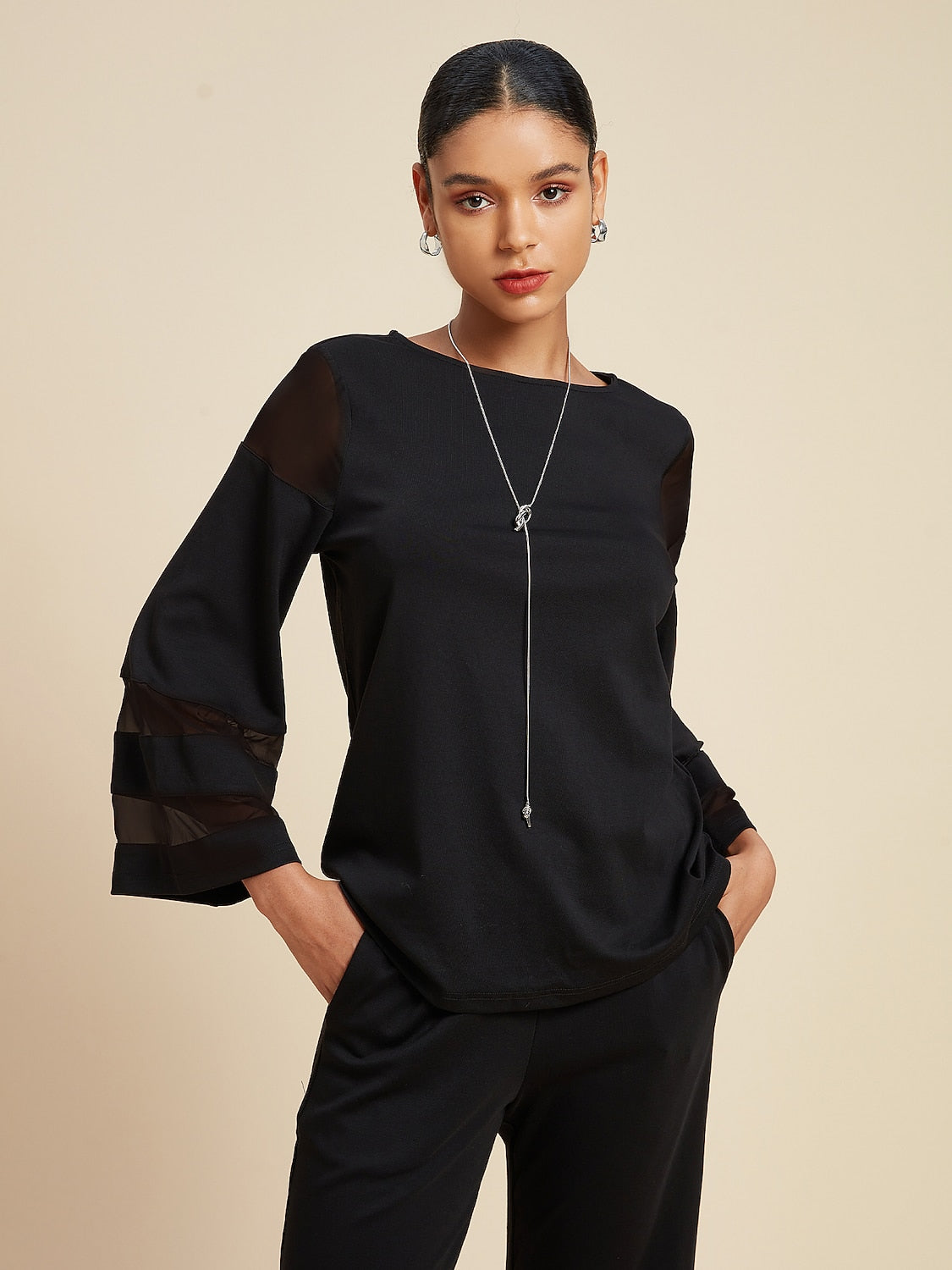 Style Chiffon Blouse Modal Illusion Pure Color Loose