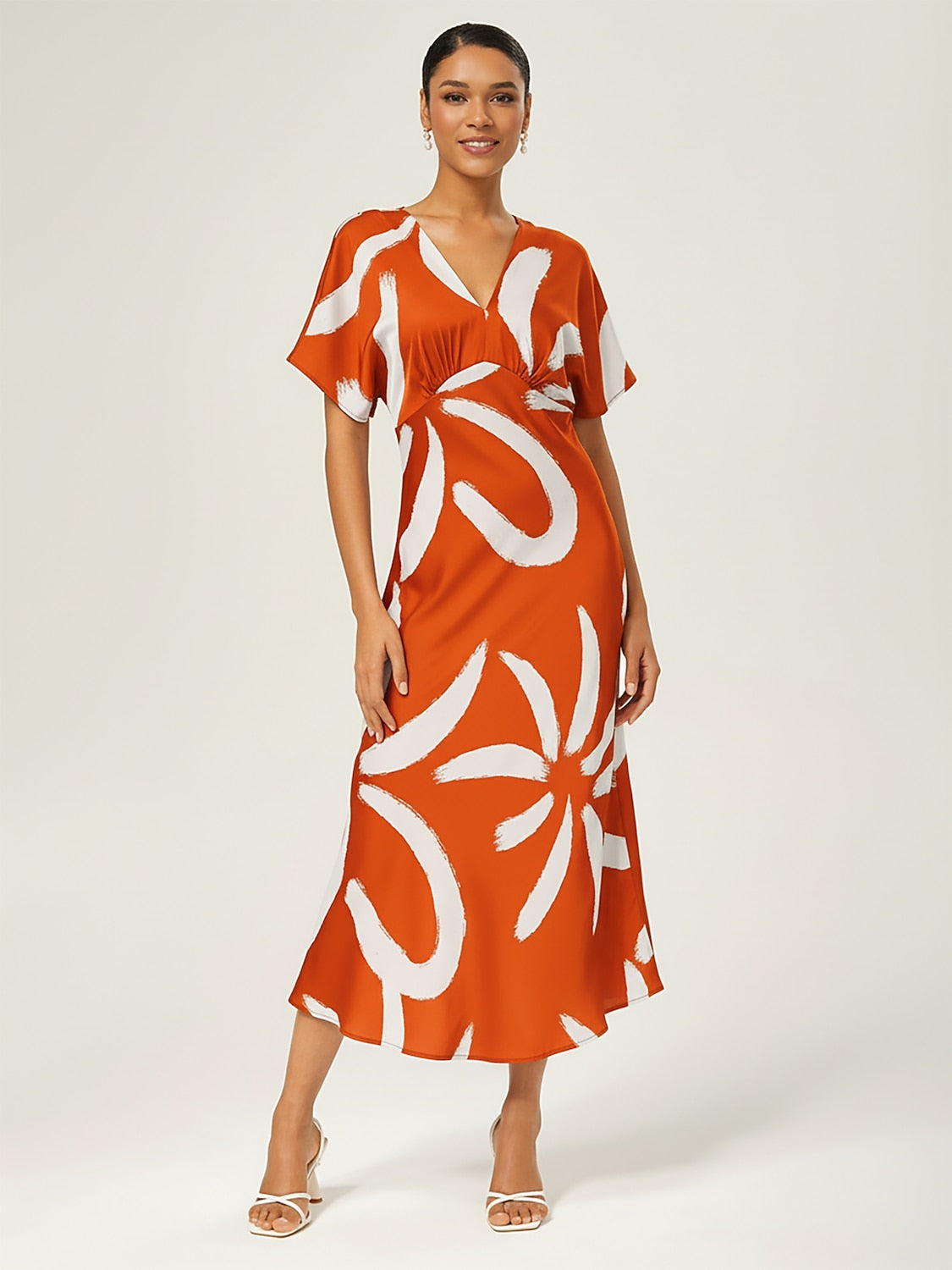 Abstract Floral Print Satin Maxi Dress