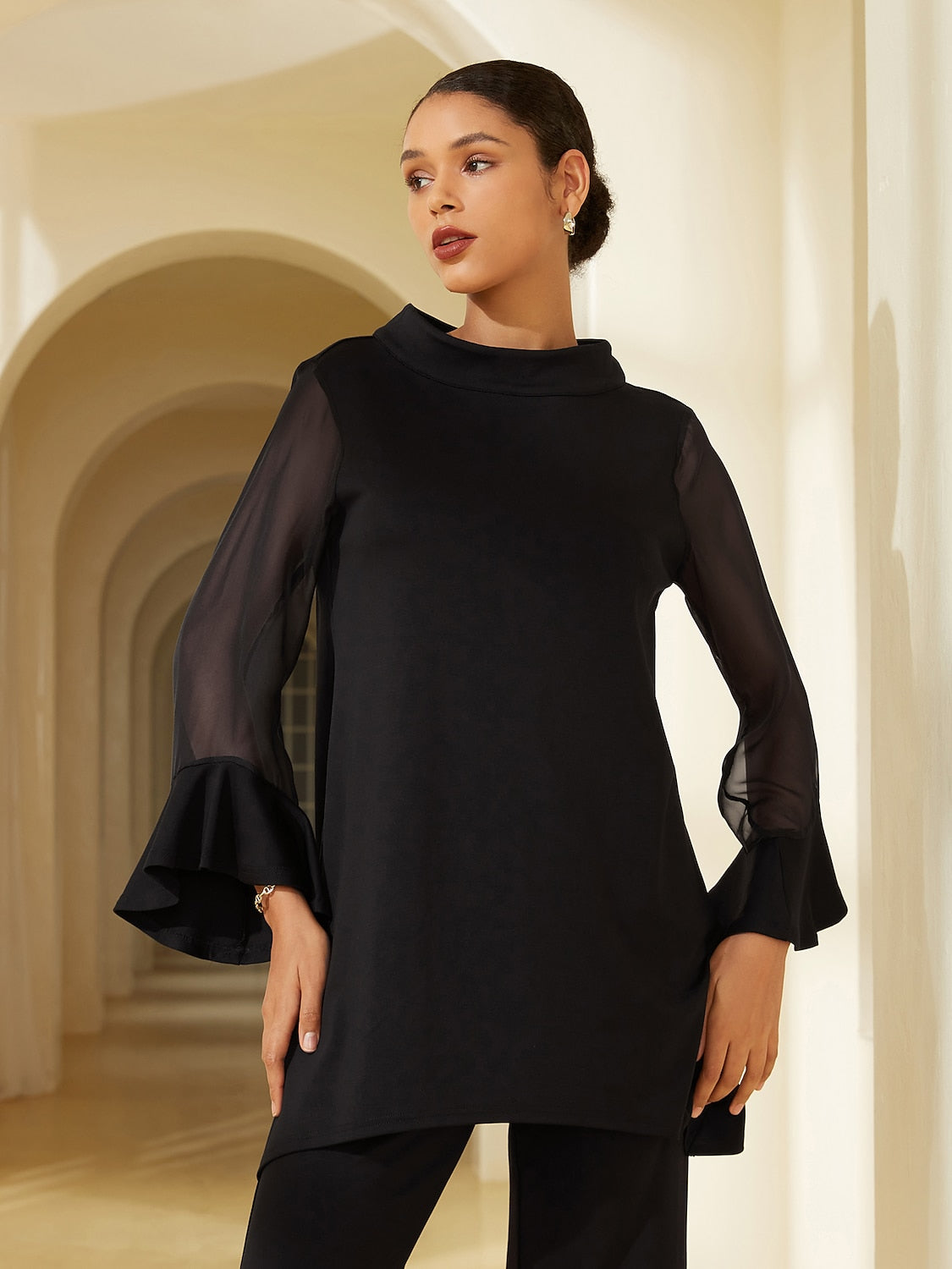 Modal Chiffon Flare Cuff Set