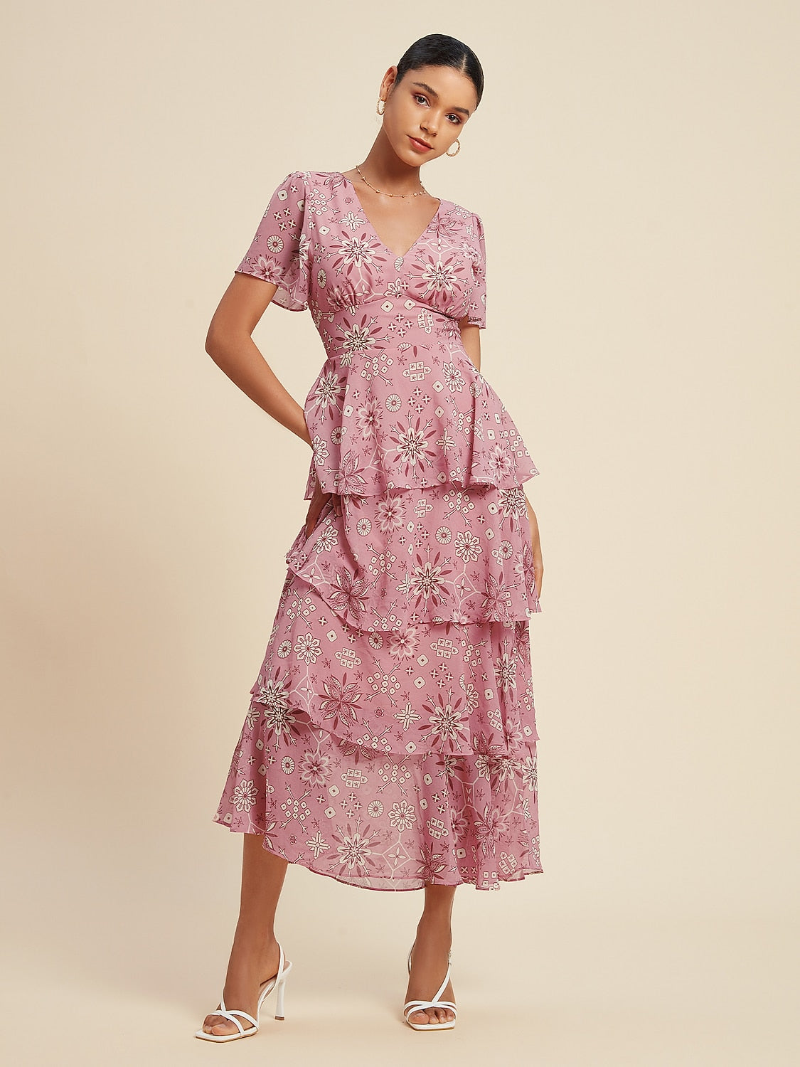 Chiffon Floral Short Maxi Dress
