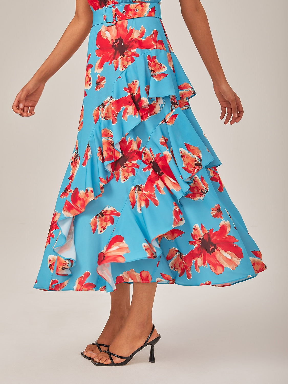 Floral Ruffle Chiffon Maxi Dress