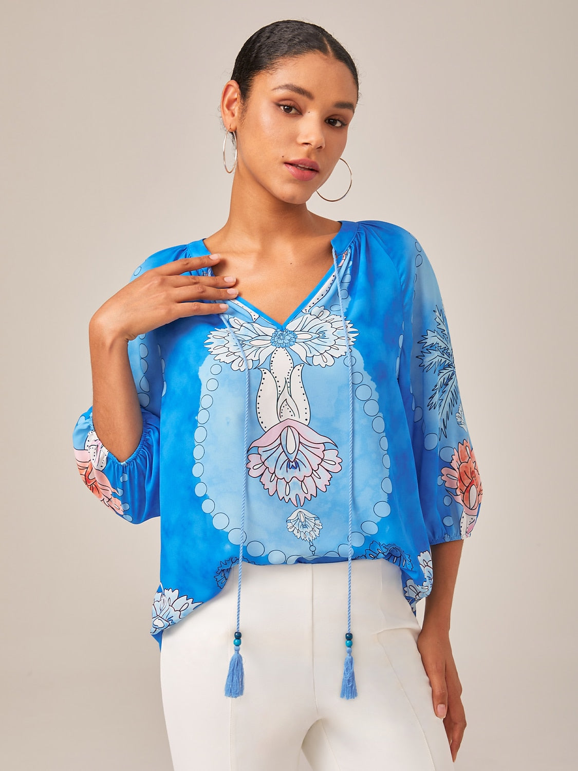 Vacation-Style Placement Print Pullover Top