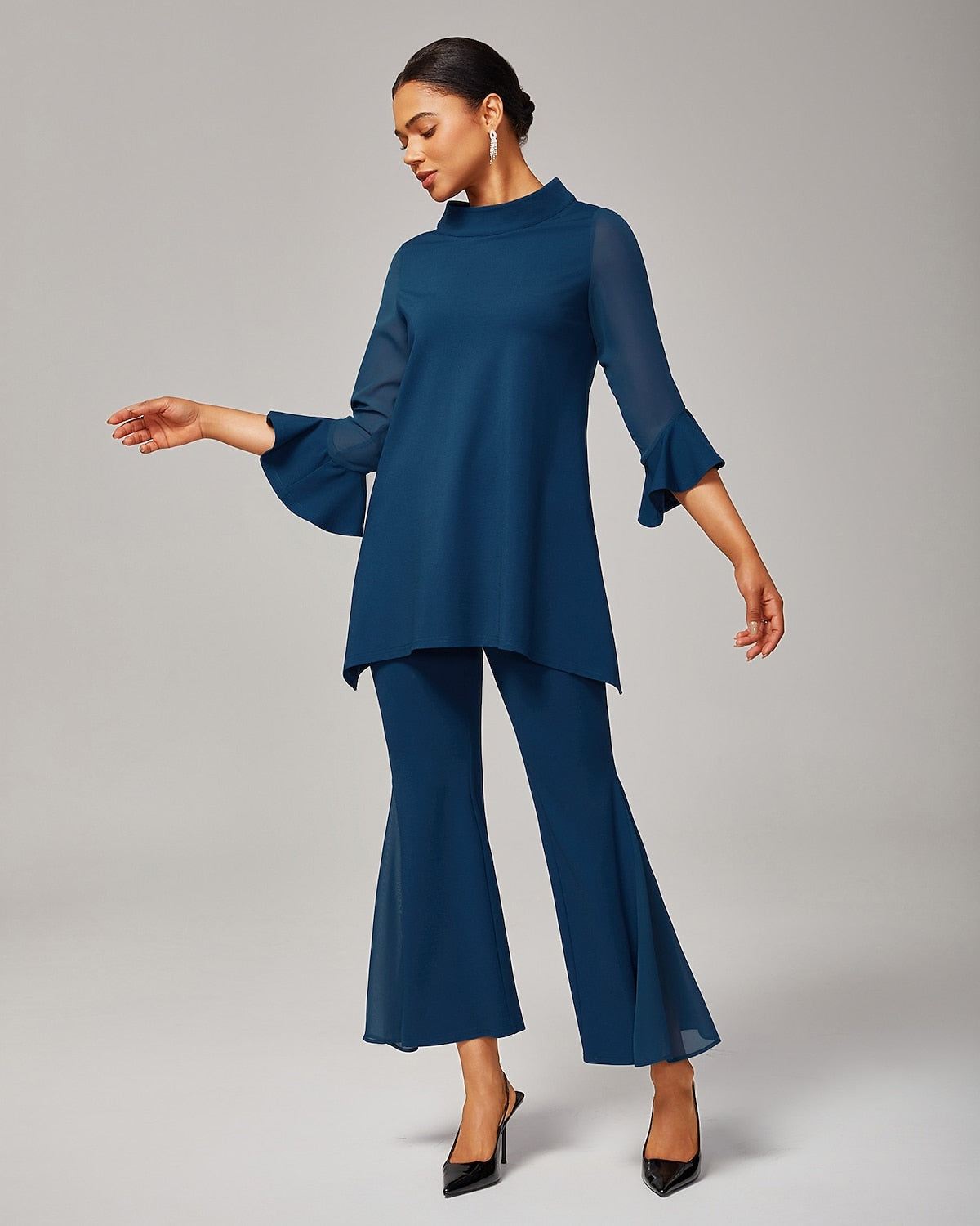 Black High Waist Pants Chiffon Lightweight Pants