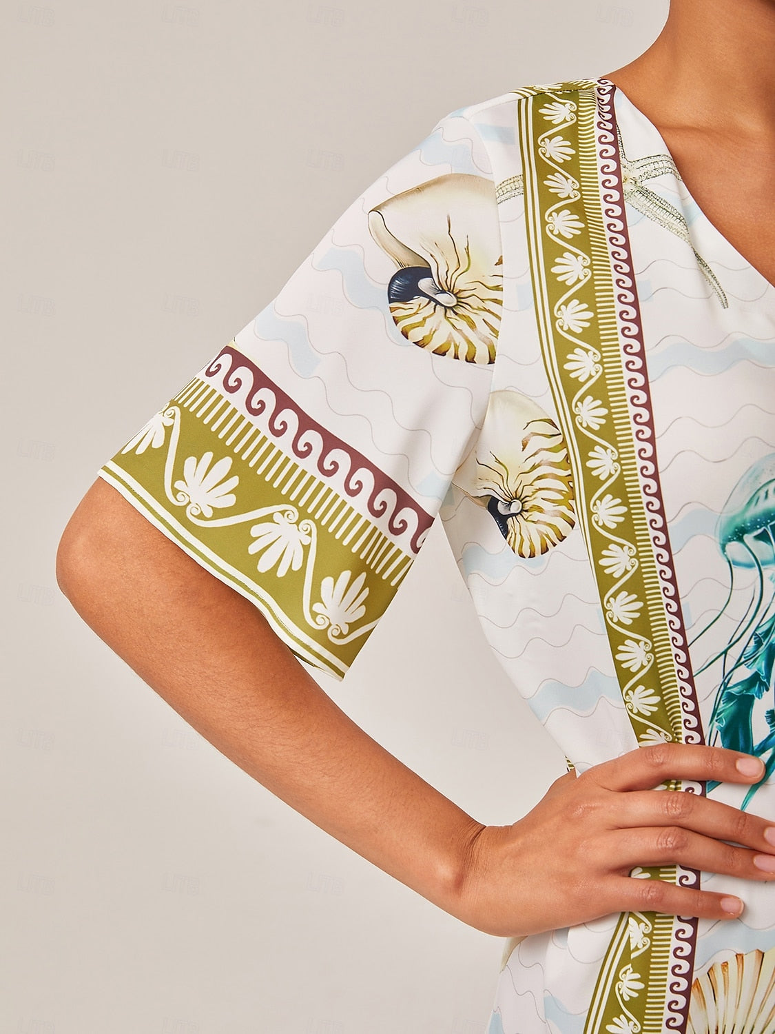 Resort-Style Ocean Print Straight-Cut Dress