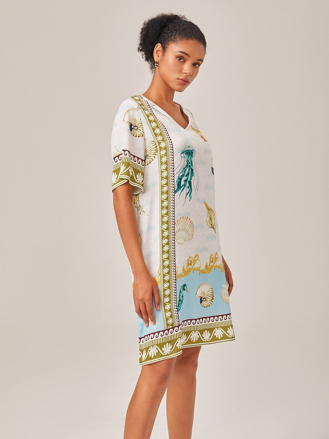 Resort-Style Ocean Print Straight-Cut Dress