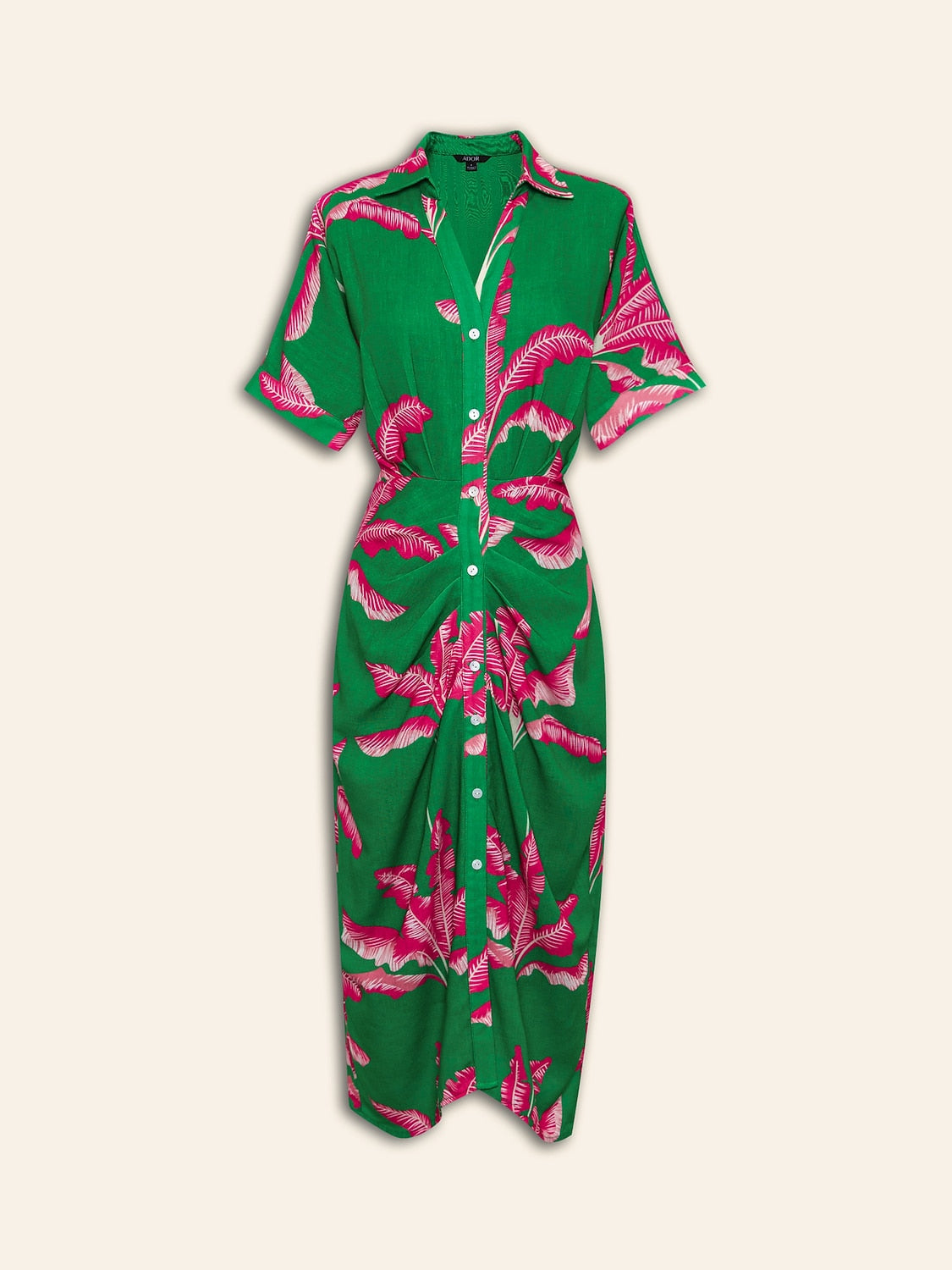 Print Shirred Midi Dress