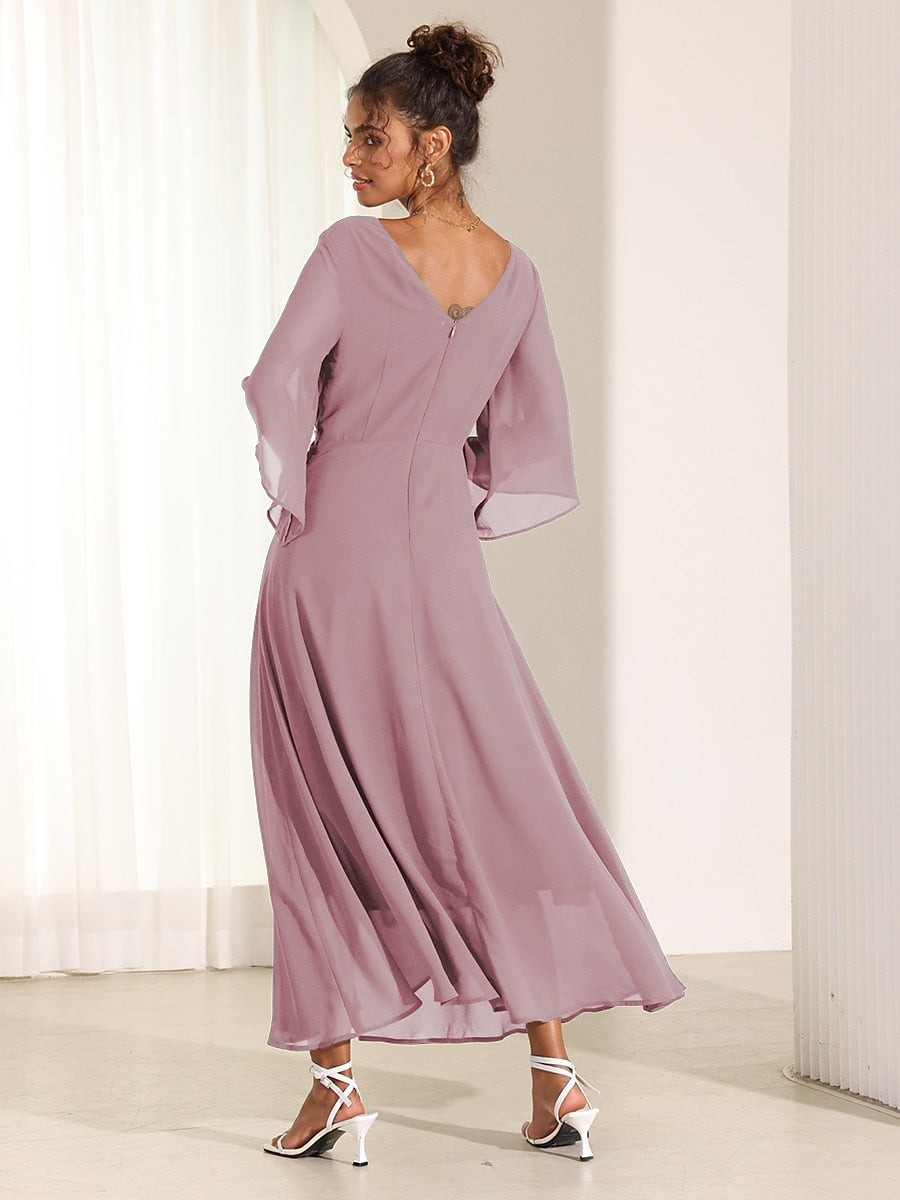 Chiffon Plain Ruffle Twisted Maxi Dress