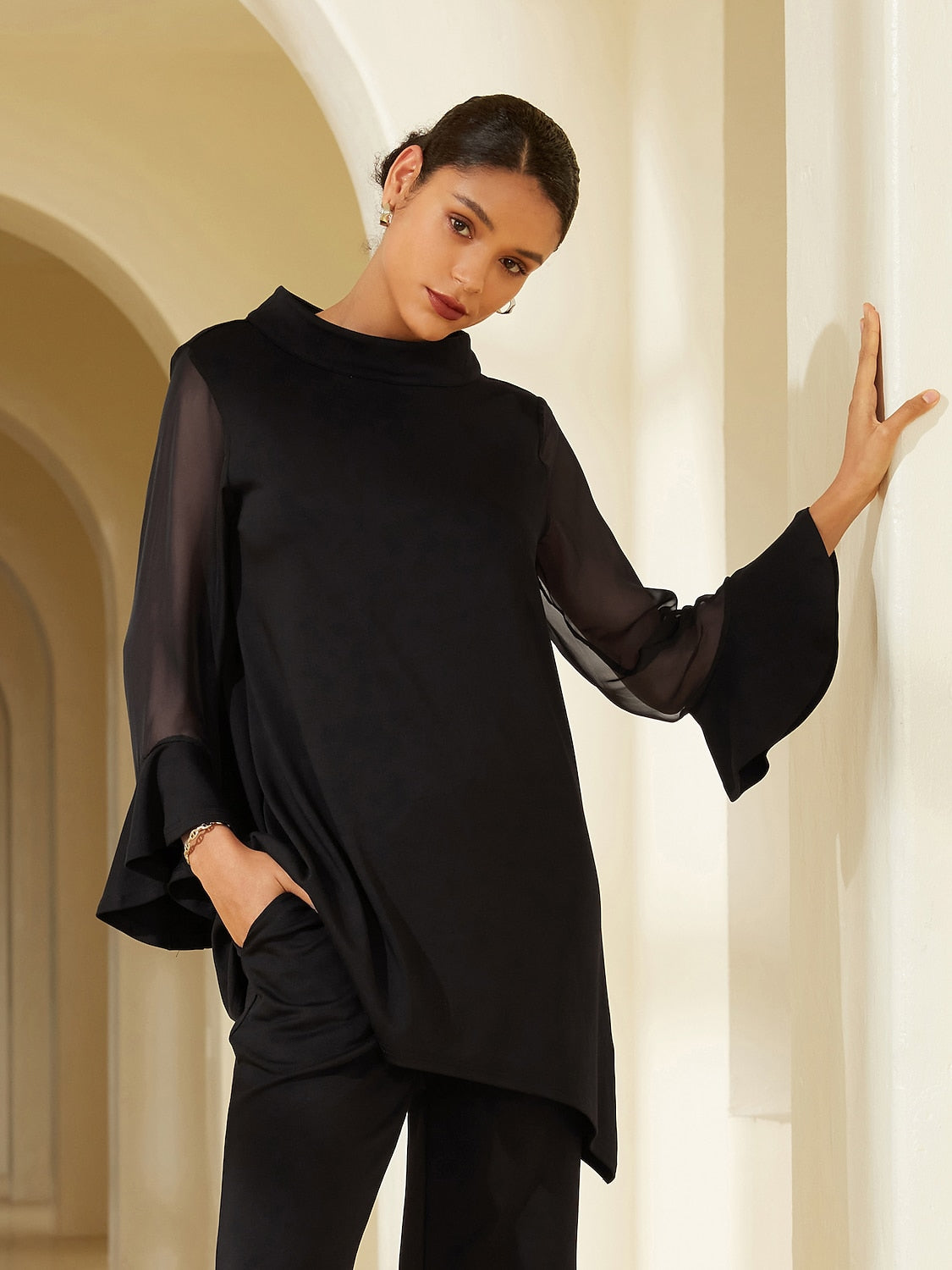 Modal Chiffon Flare Cuff Set