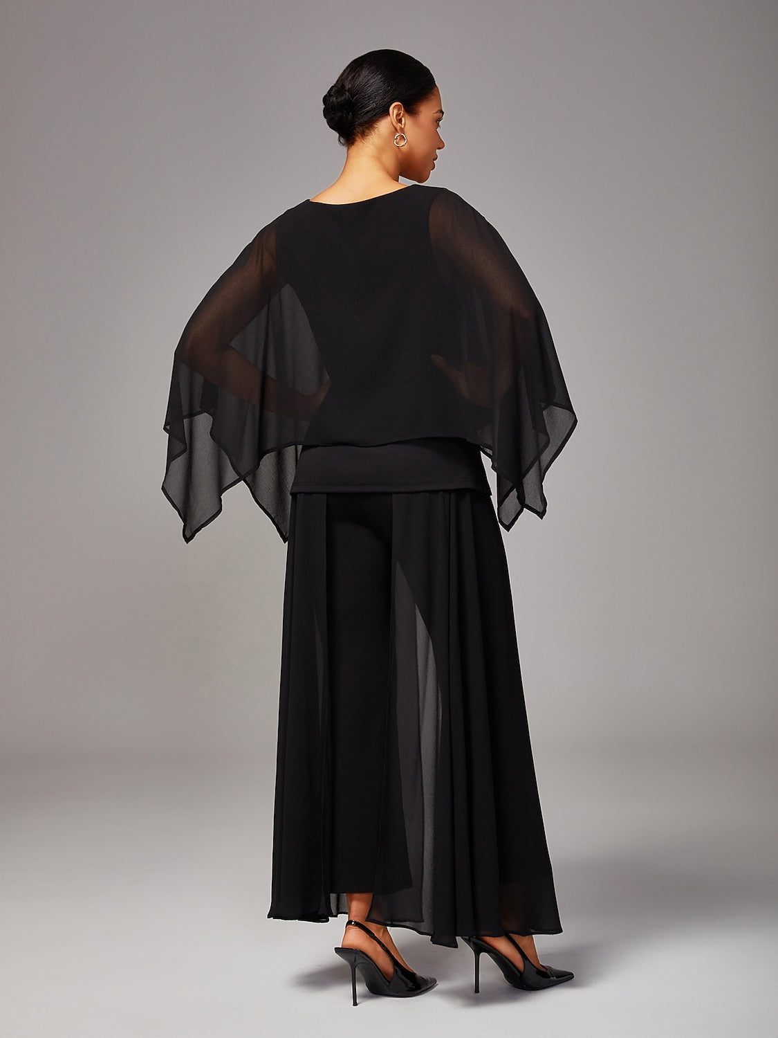 Black Full Length Chiffon High Elasticity Palazzo Pants