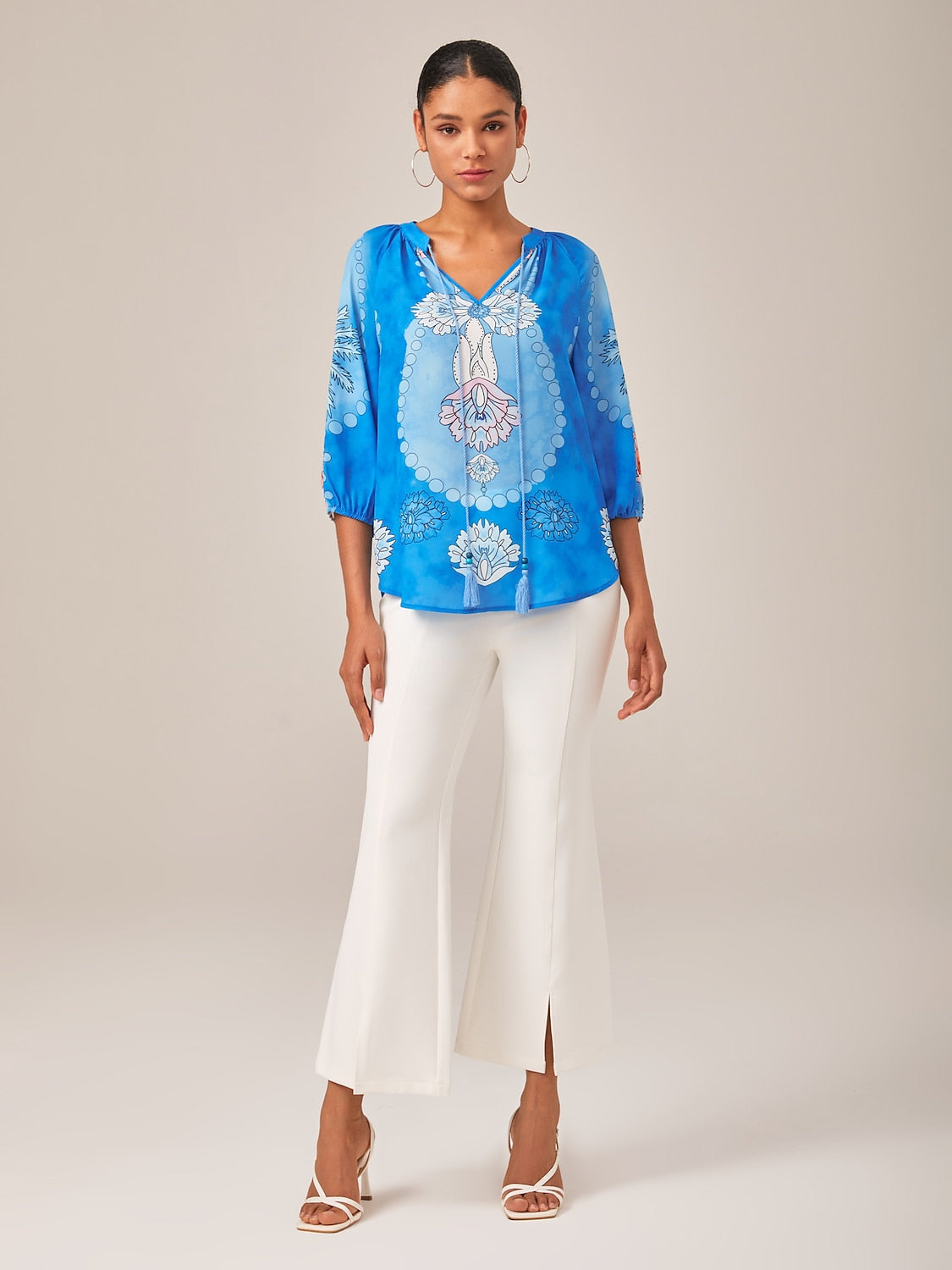 Vacation-Style Placement Print Pullover Top