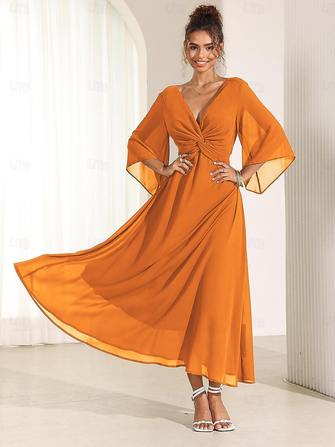 Chiffon Plain Ruffle Twisted Maxi Dress