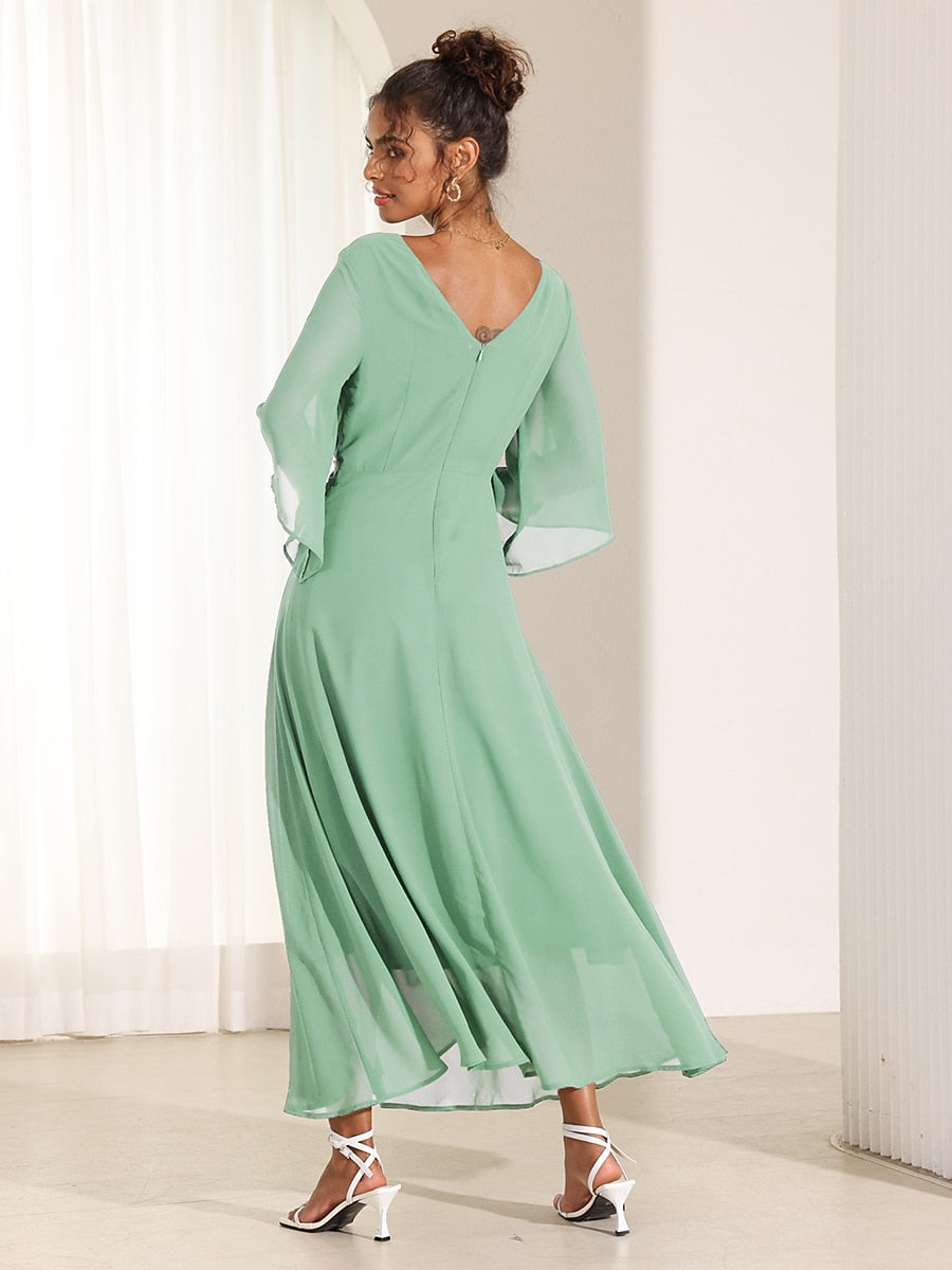Chiffon Plain Ruffle Twisted Maxi Dress