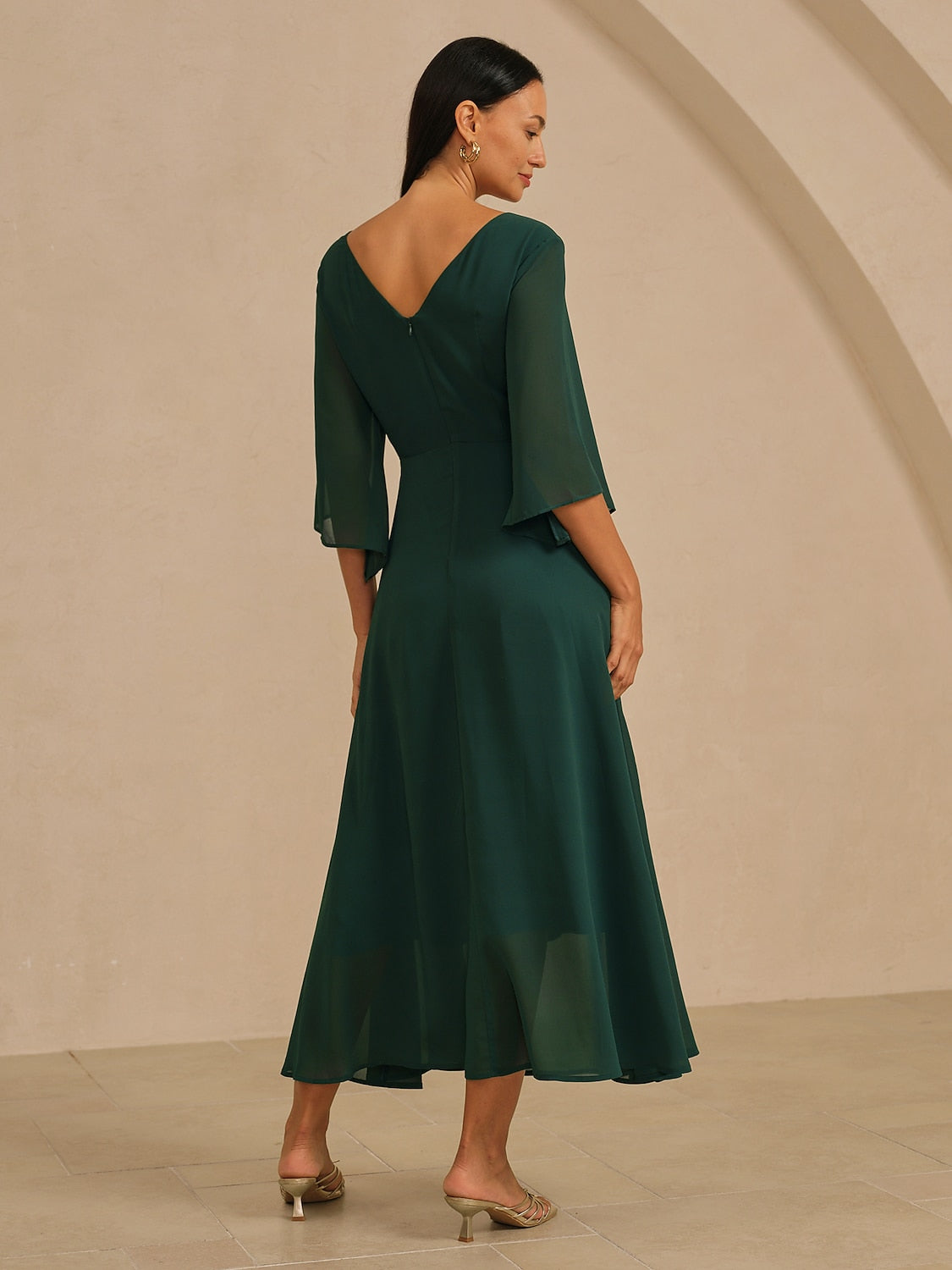 Chiffon Plain Ruffle Twisted Maxi Dress