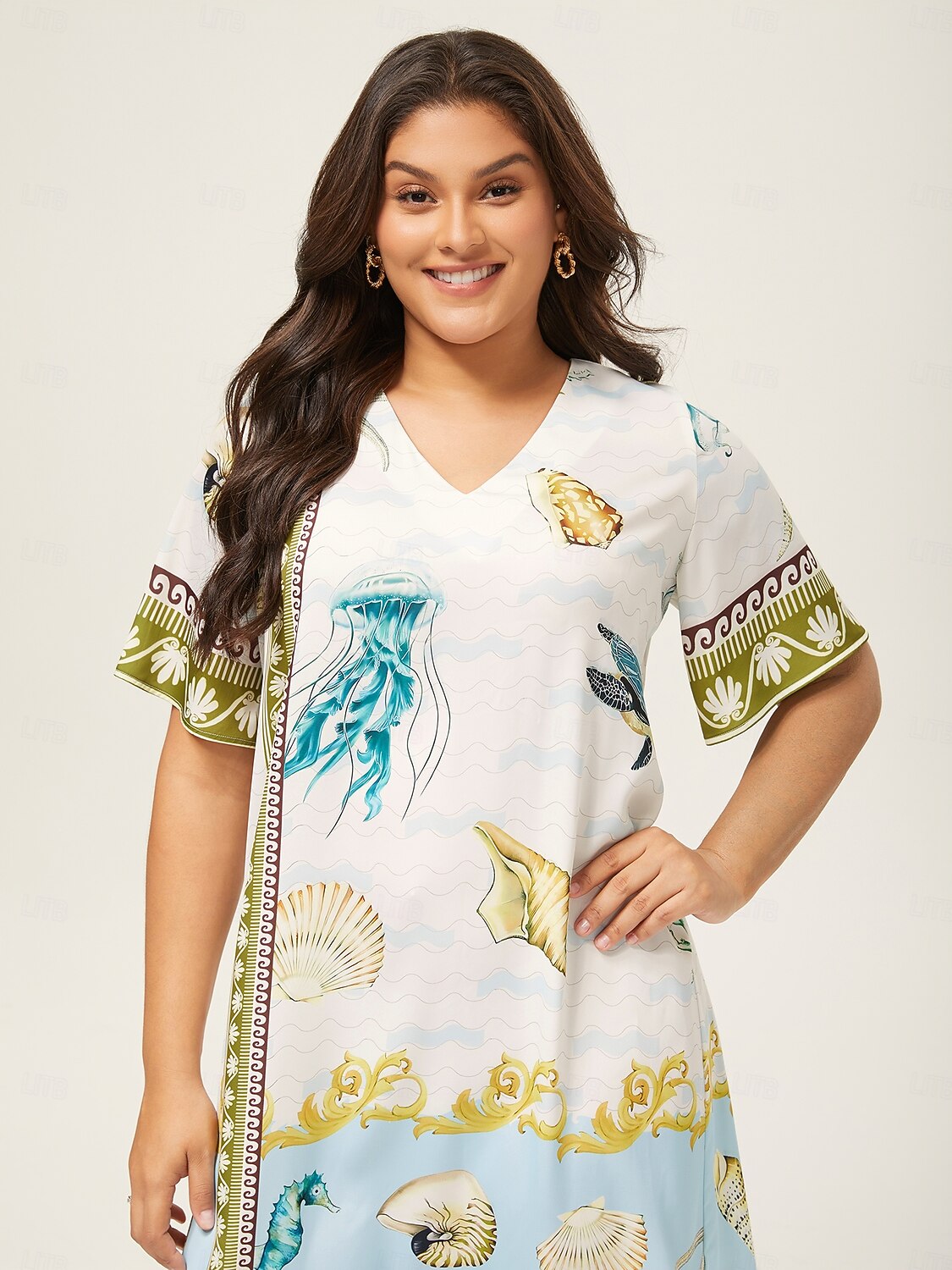 Resort-Style Ocean Print Straight-Cut Dress