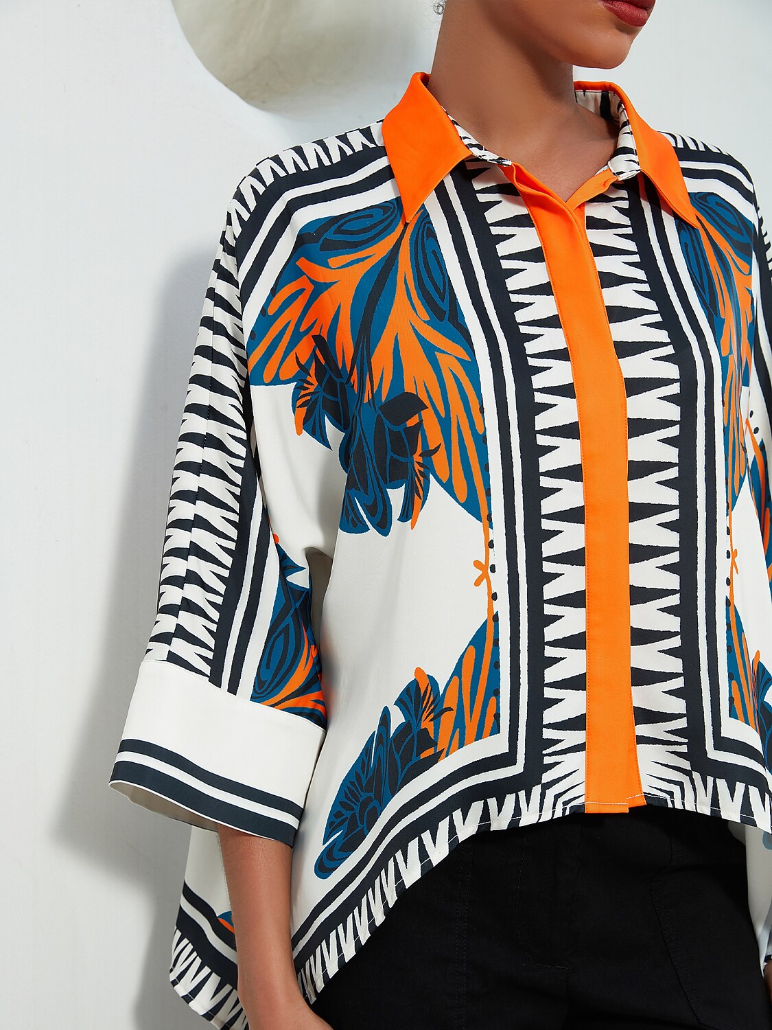 Satin Silk Shirt Block Printing Collar