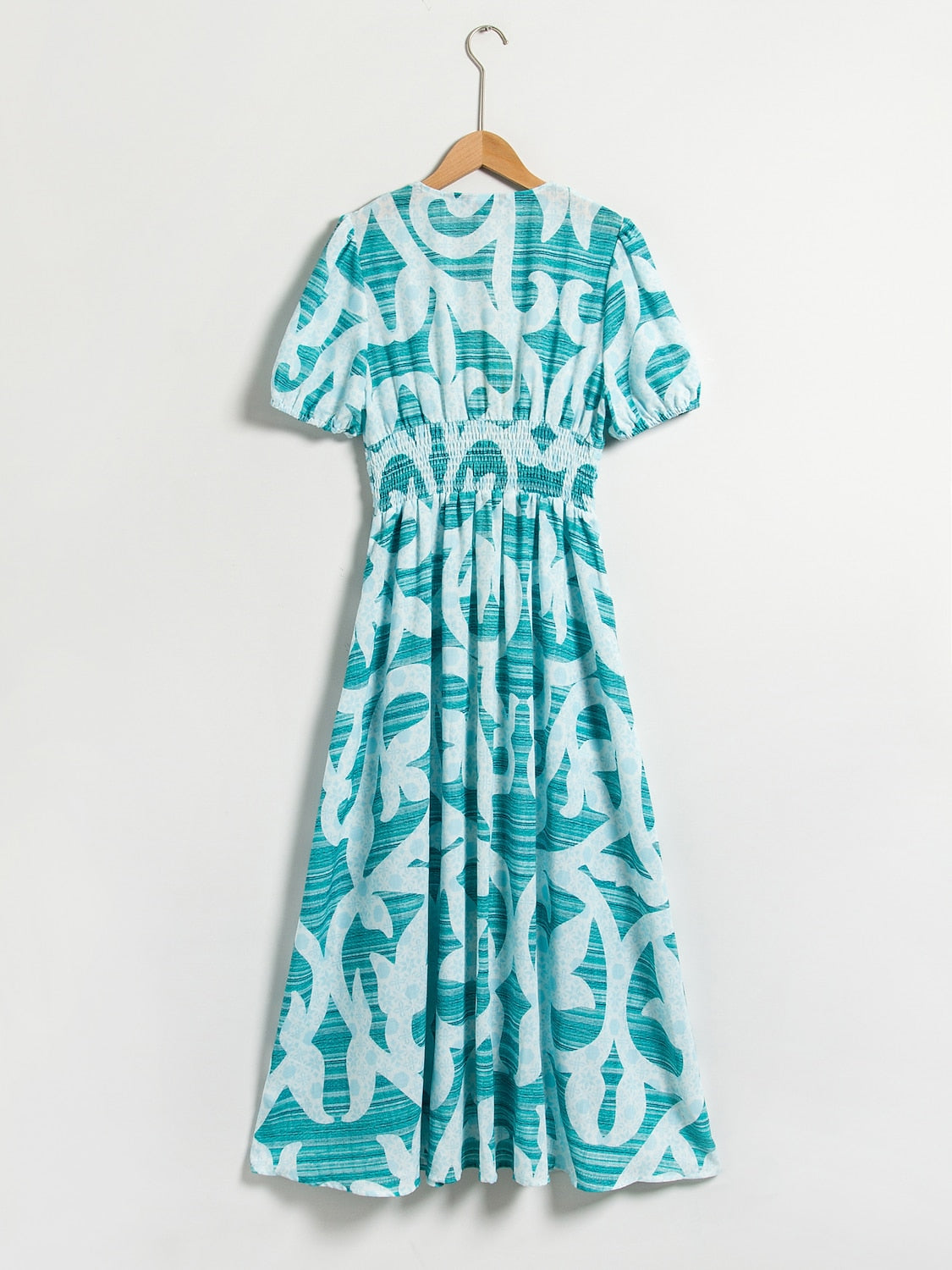 Puff Sleeve V Neck Maxi Dress