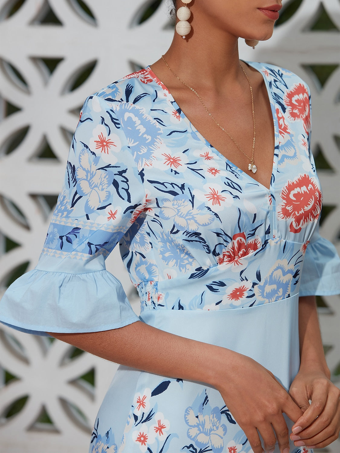 Maxi Dress Satin Floral Printing