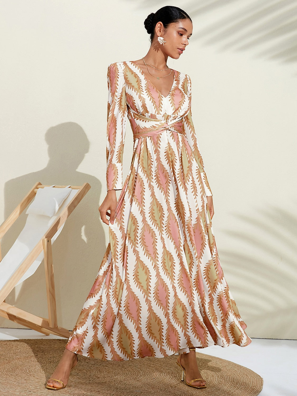 Maxi Dress White Satin Floral Print