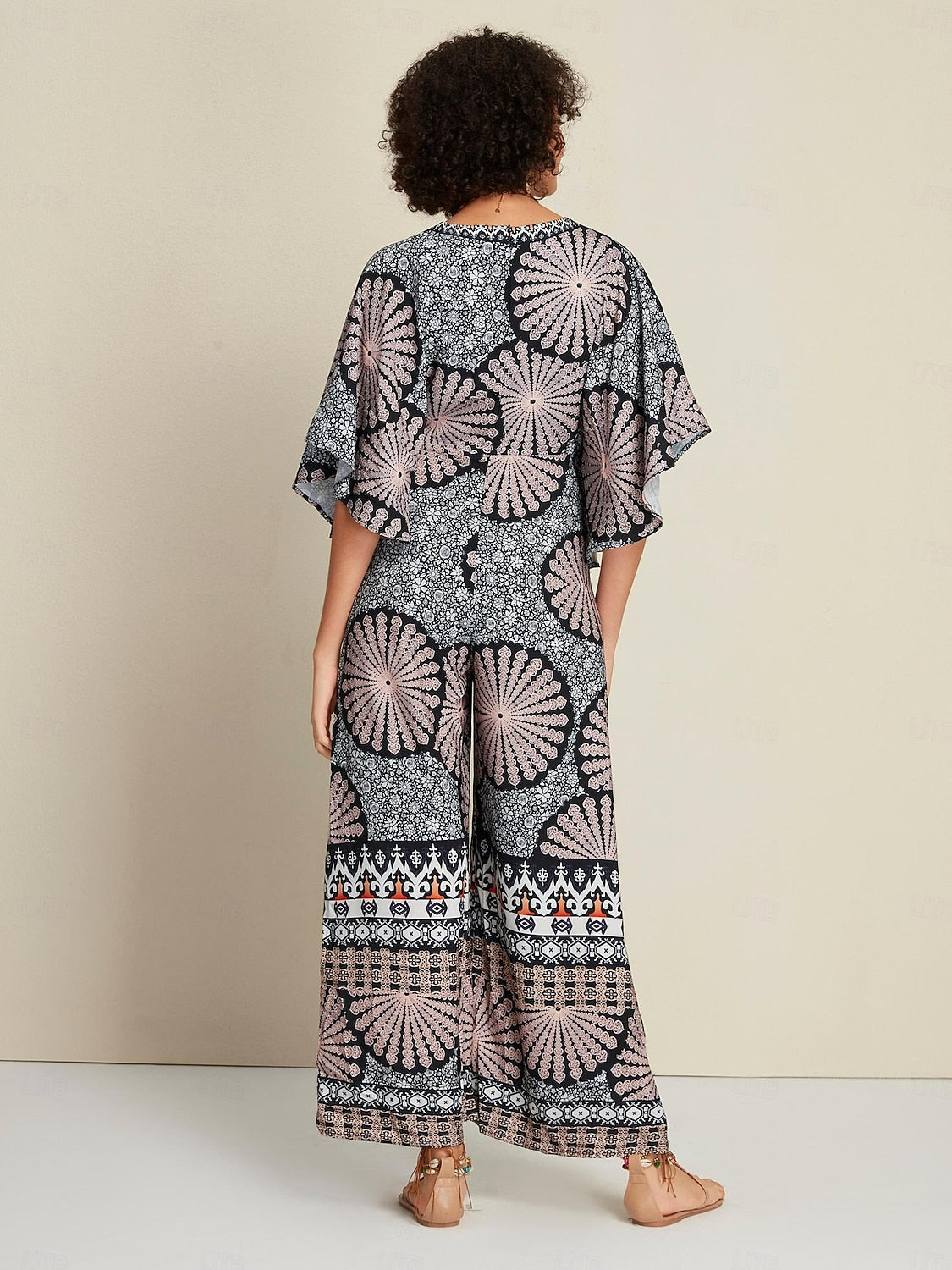 Satin Folk Print Magyar Deep umpsuit