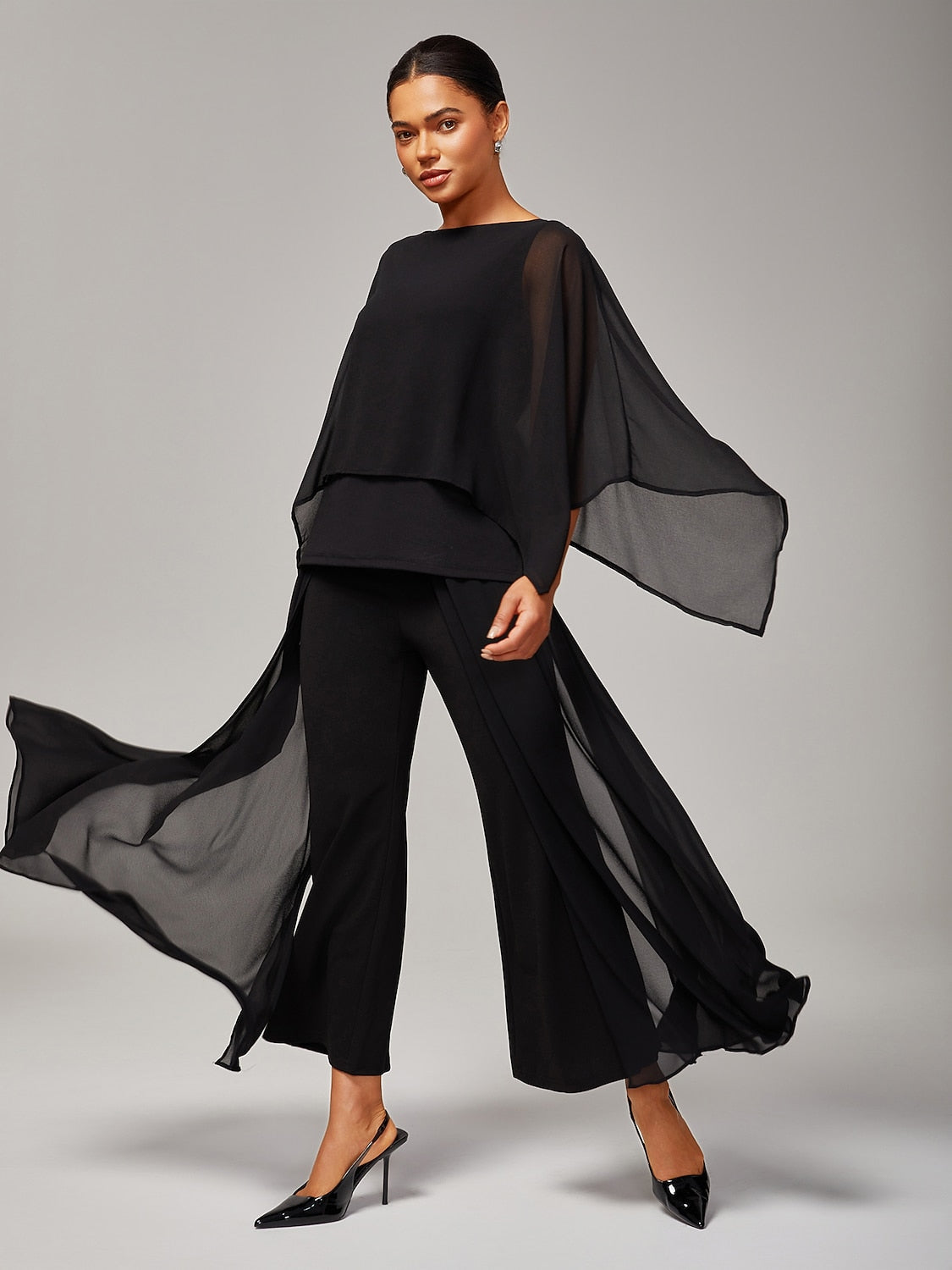 Black Full Length Chiffon High Elasticity Palazzo Pants