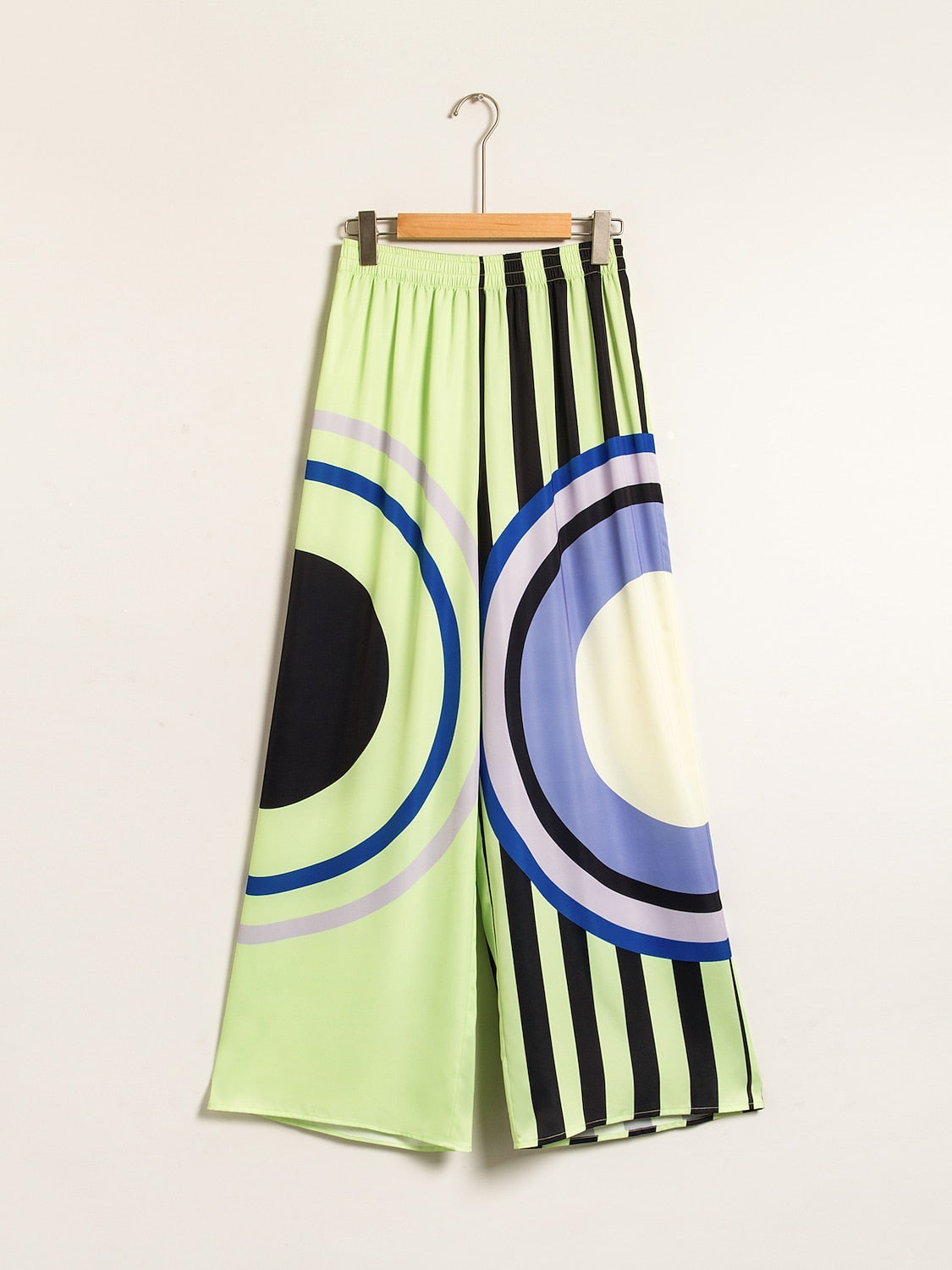 Satin Geometric Print Relaxed Elasticity Straight Pants