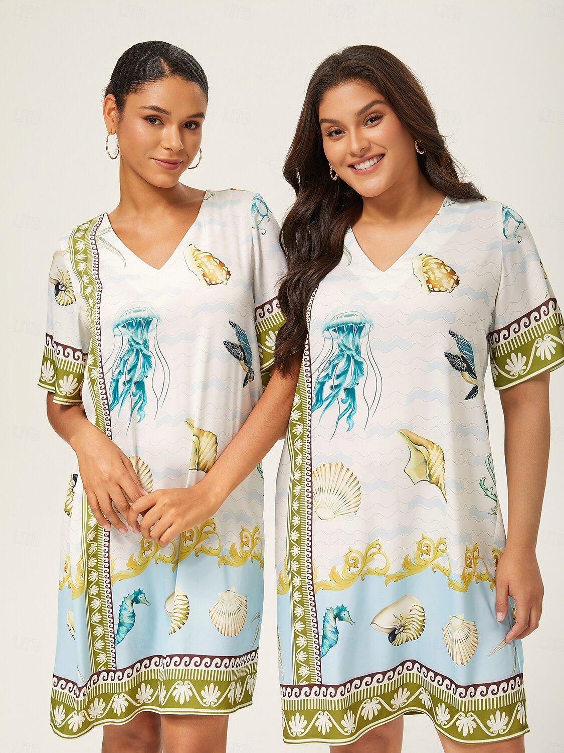 Resort-Style Ocean Print Straight-Cut Dress