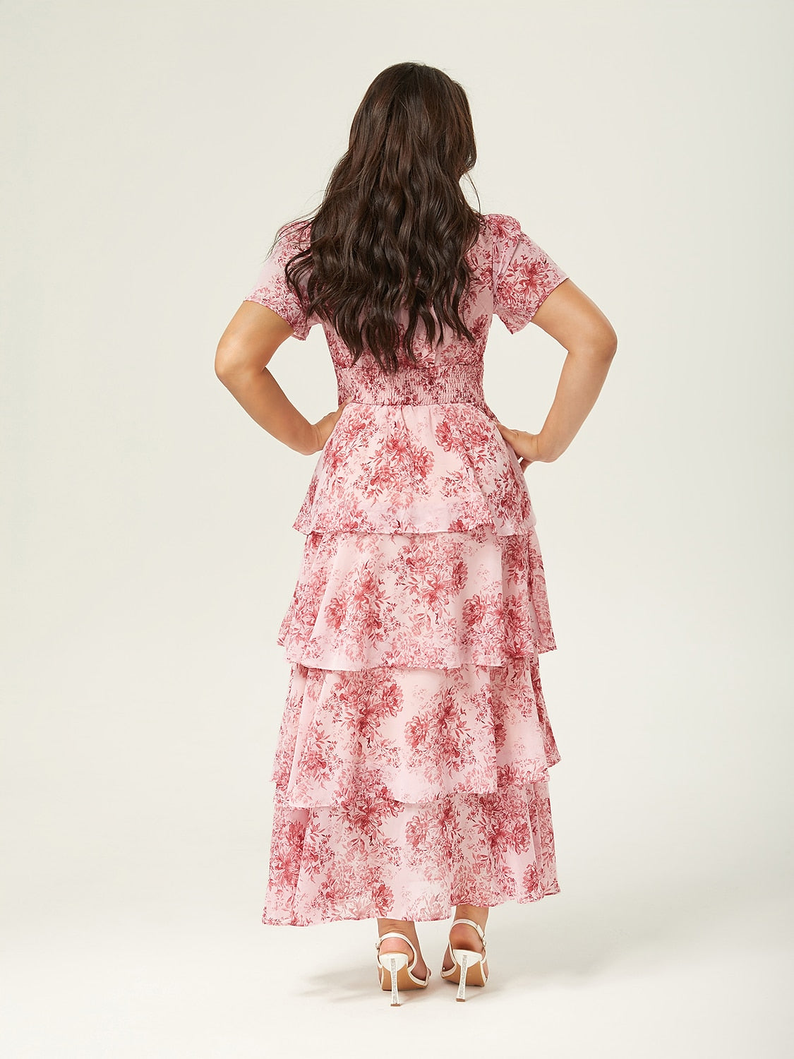 Floral Chiffon Maxi Dress A Line Tiered Ruffle Cake