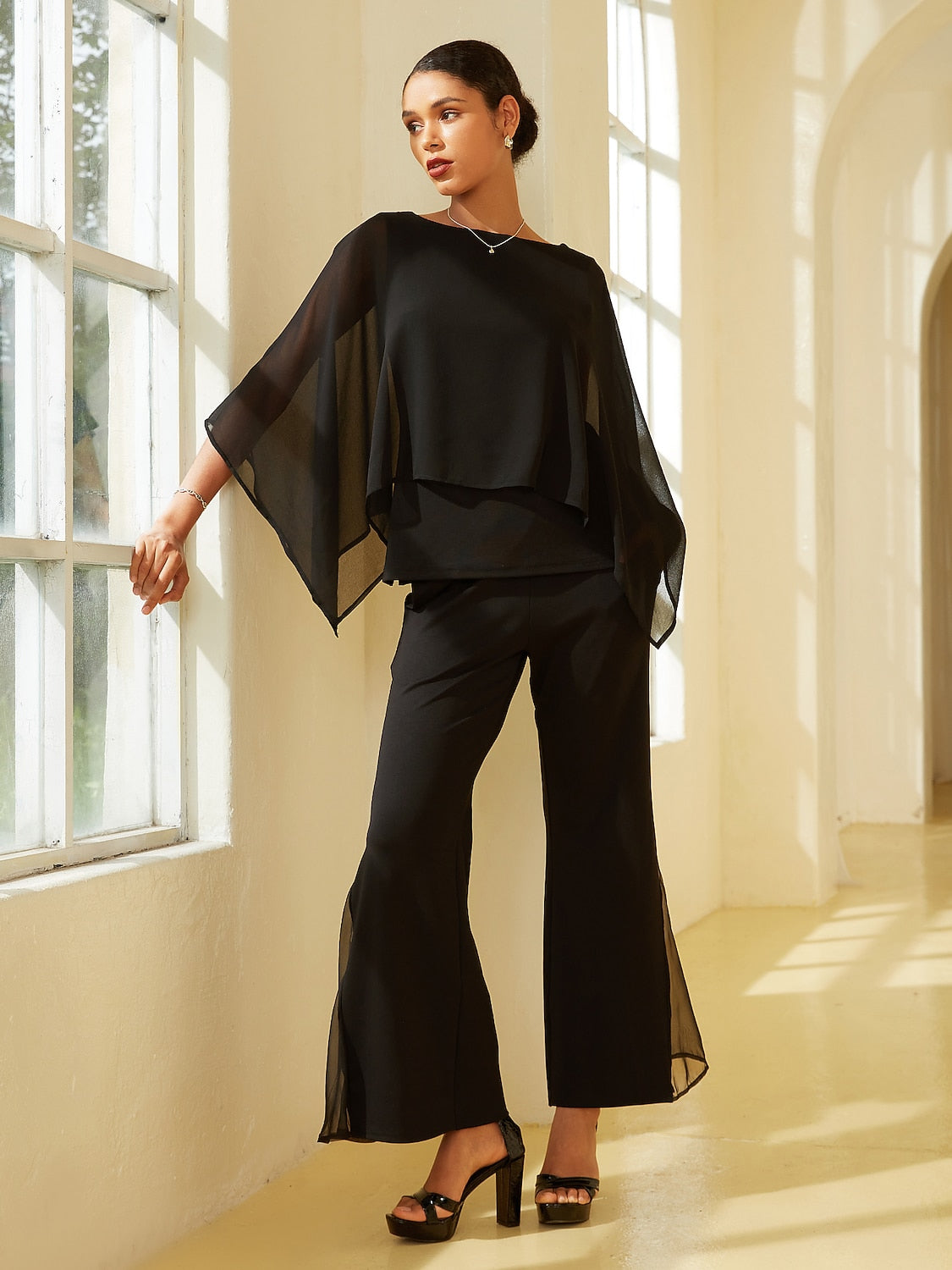 Stylish Luxurious Modal Chiffon Cape Top Blouse
