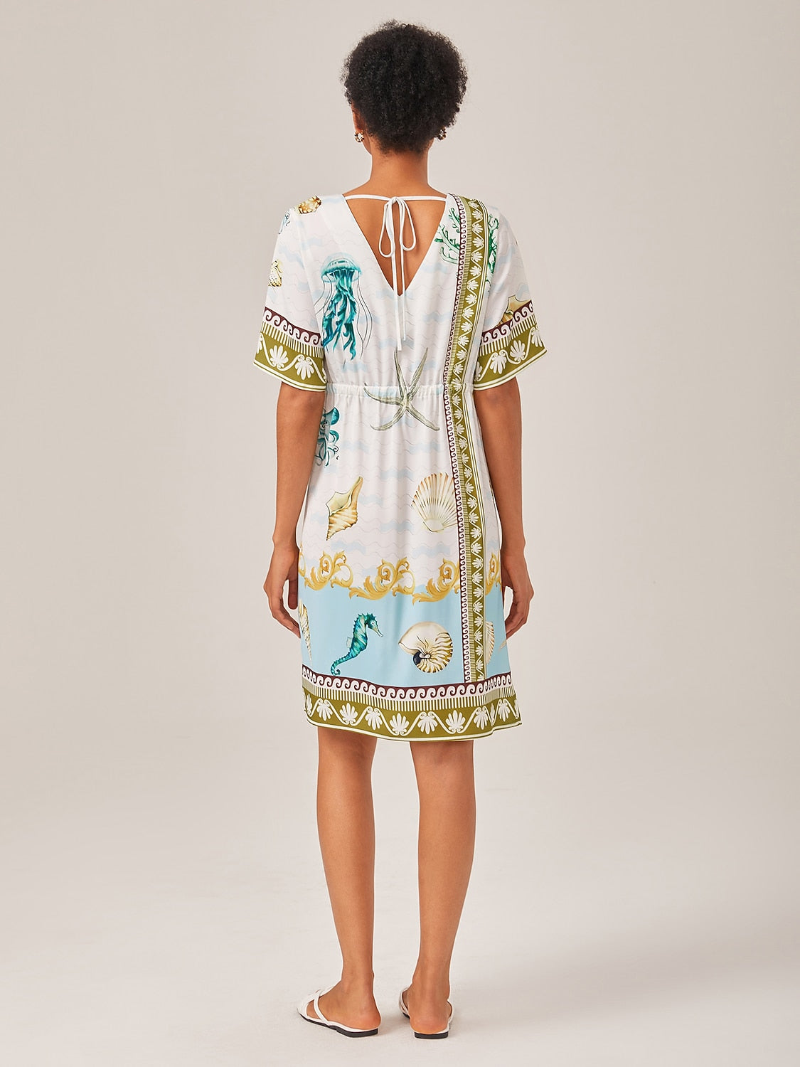 Resort-Style Ocean Print Straight-Cut Dress