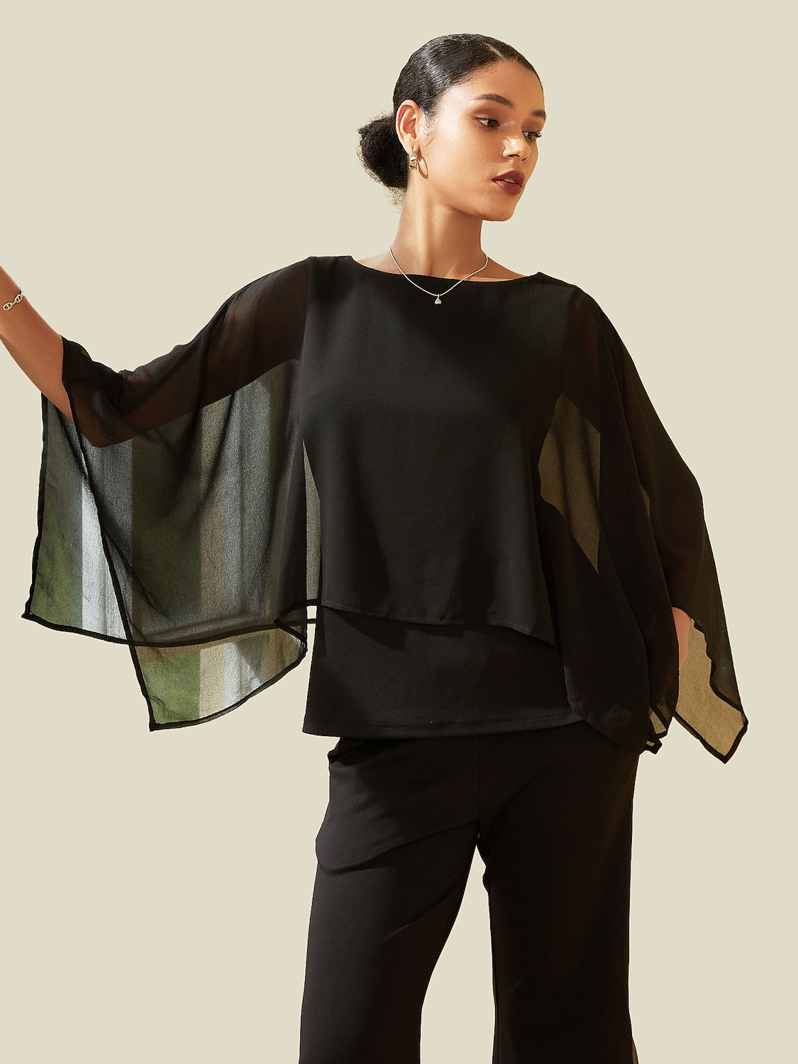 Stylish Luxurious Modal Chiffon Cape Top Blouse