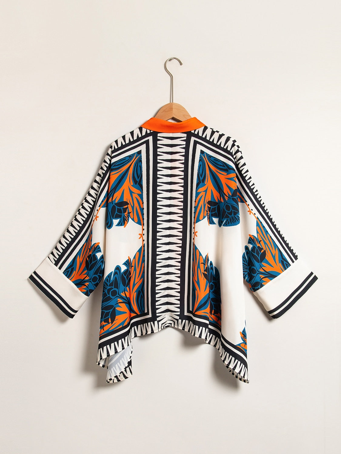 Satin Silk Shirt Block Printing Collar