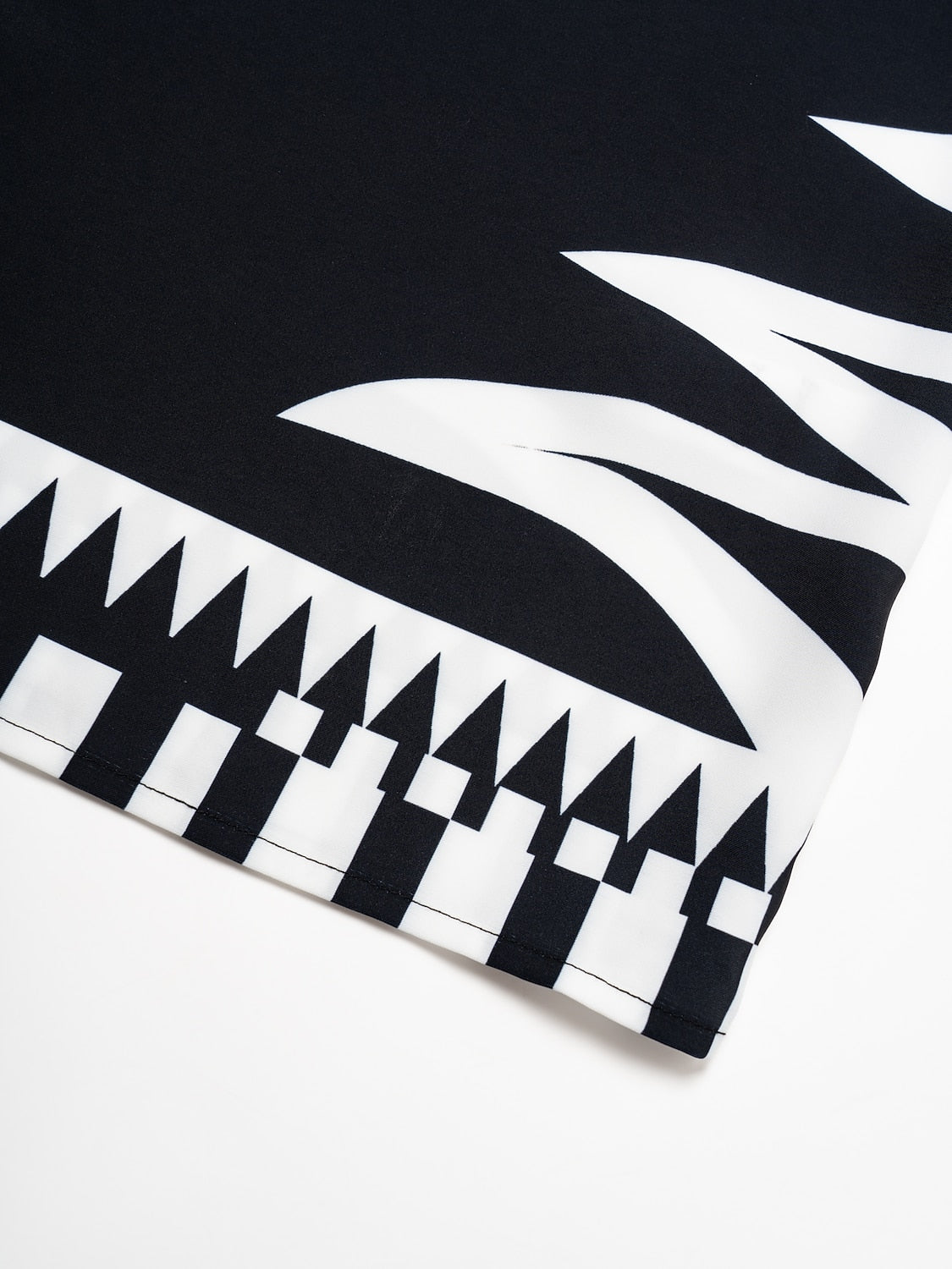 Blouse Black Satin Geometric Print Flare Cuff