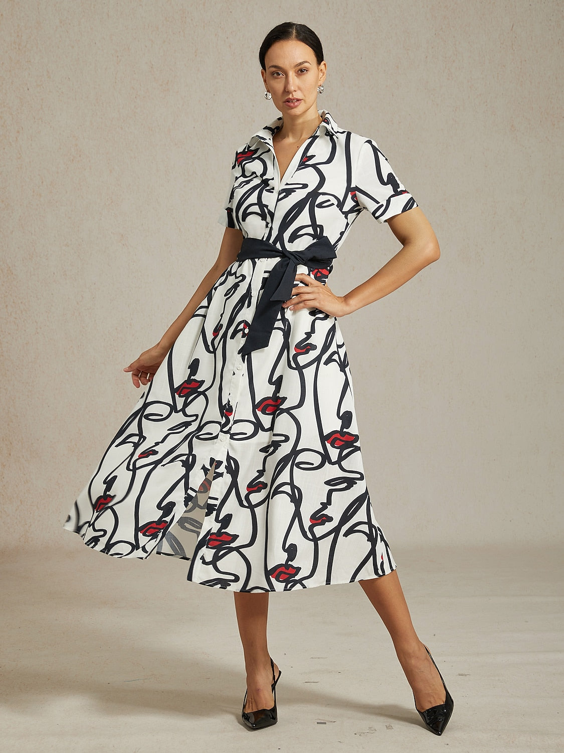 Maxi Dress Shirt Abstract Face Art Short