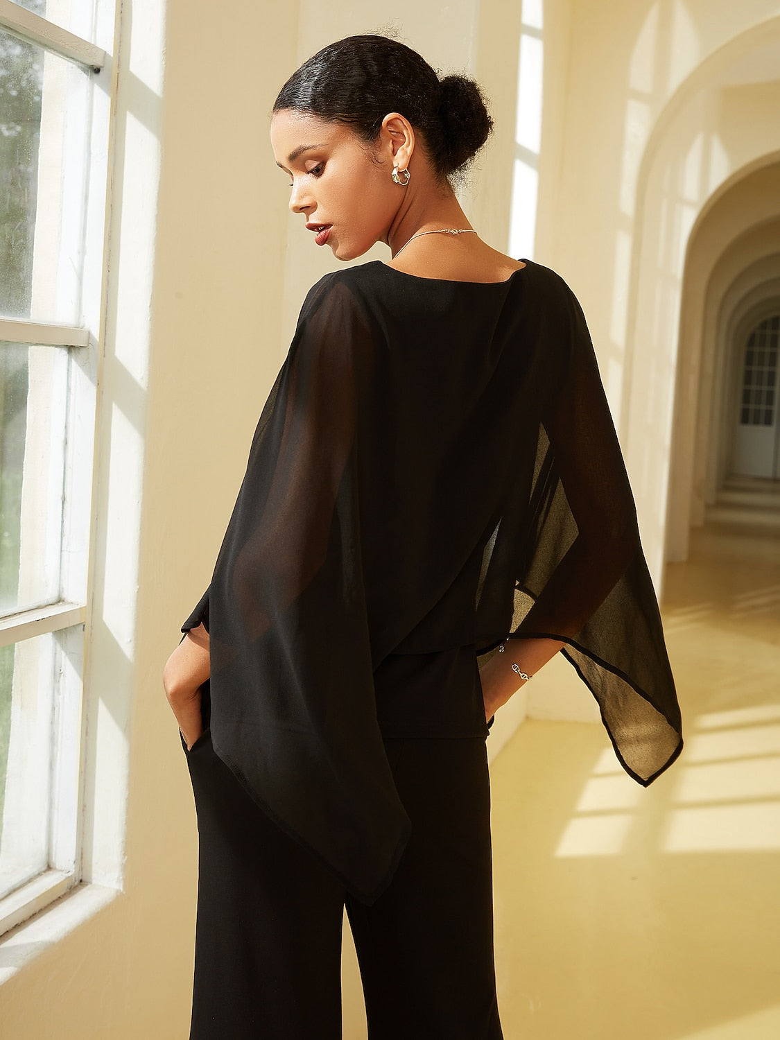 Stylish Luxurious Modal Chiffon Cape Top Blouse
