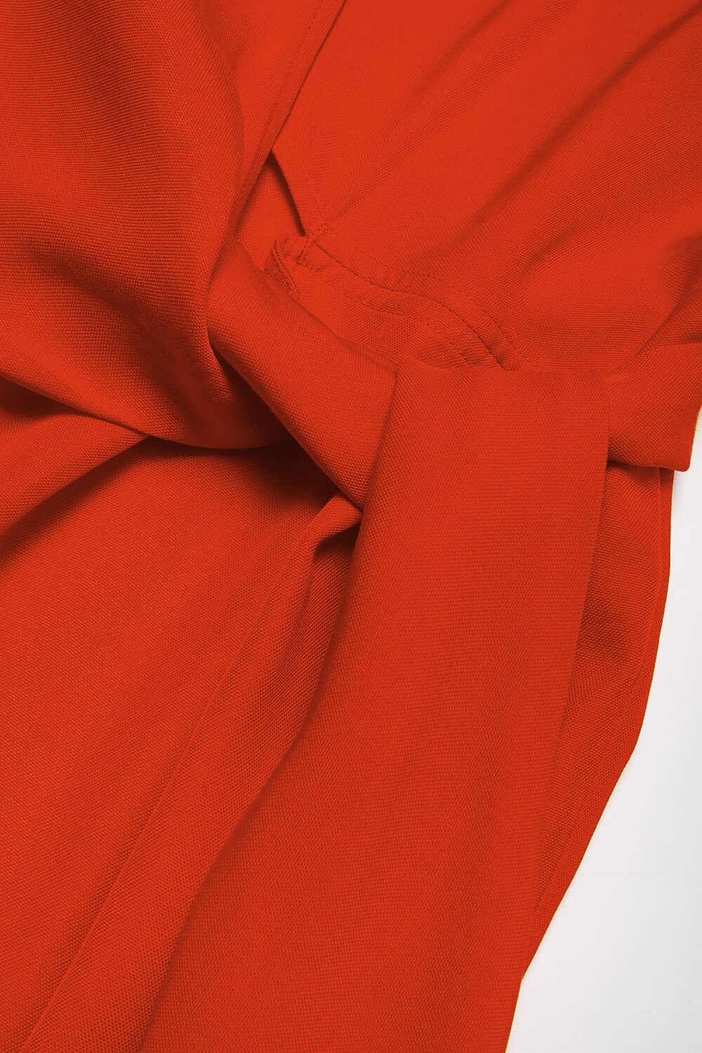 Tencel Linen Orange Red  Shirred Wrap Midi Dress