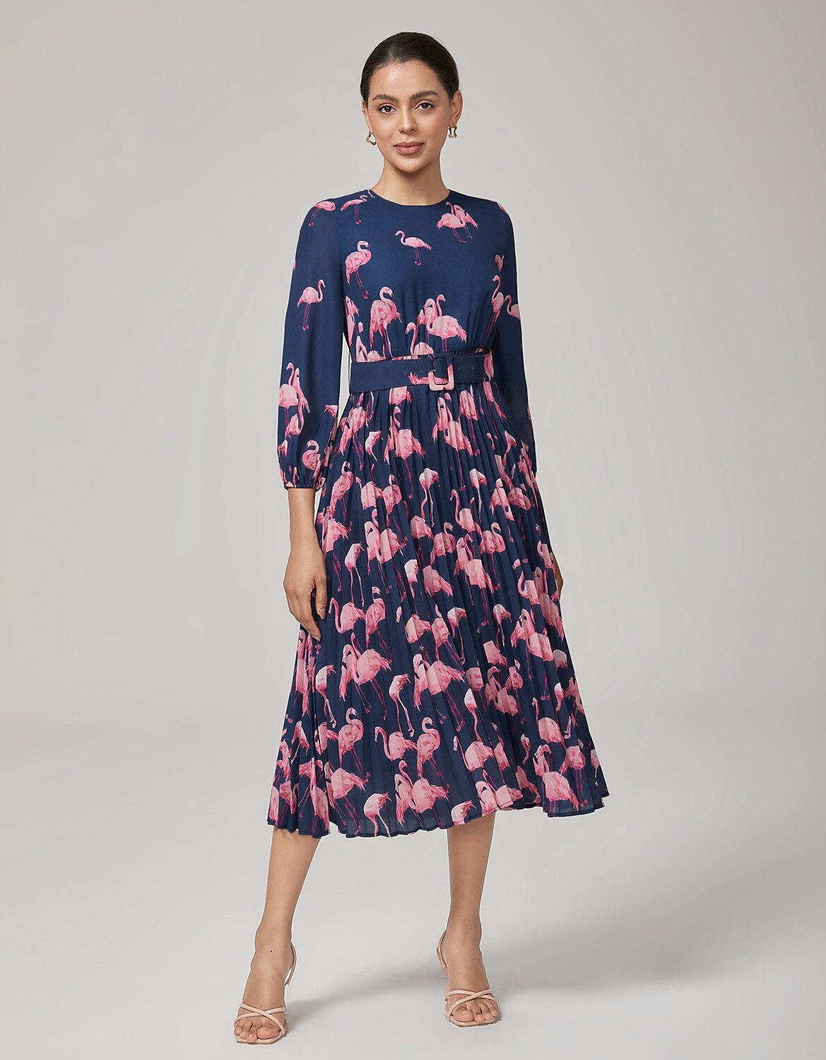 Pink Flamingo Print Casual Dress