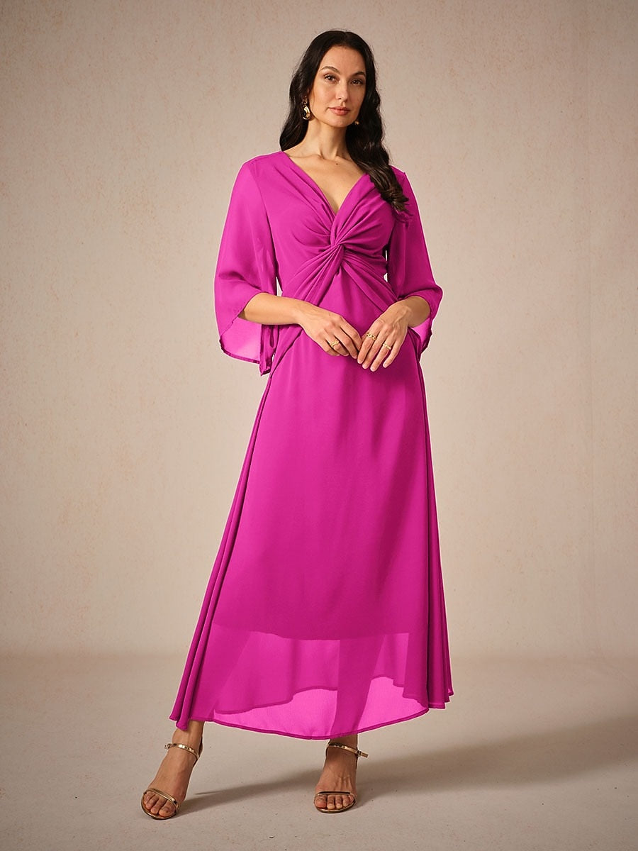 Chiffon Plain Ruffle Twisted Maxi Dress