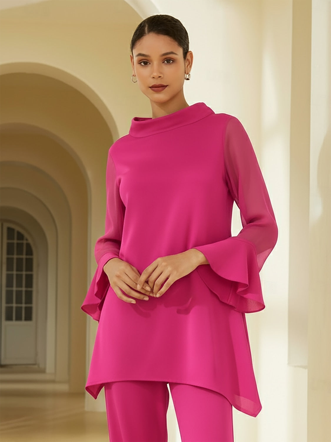 Chiffon Modal Slim Fit Sheer Lightweight Breathable Blouse