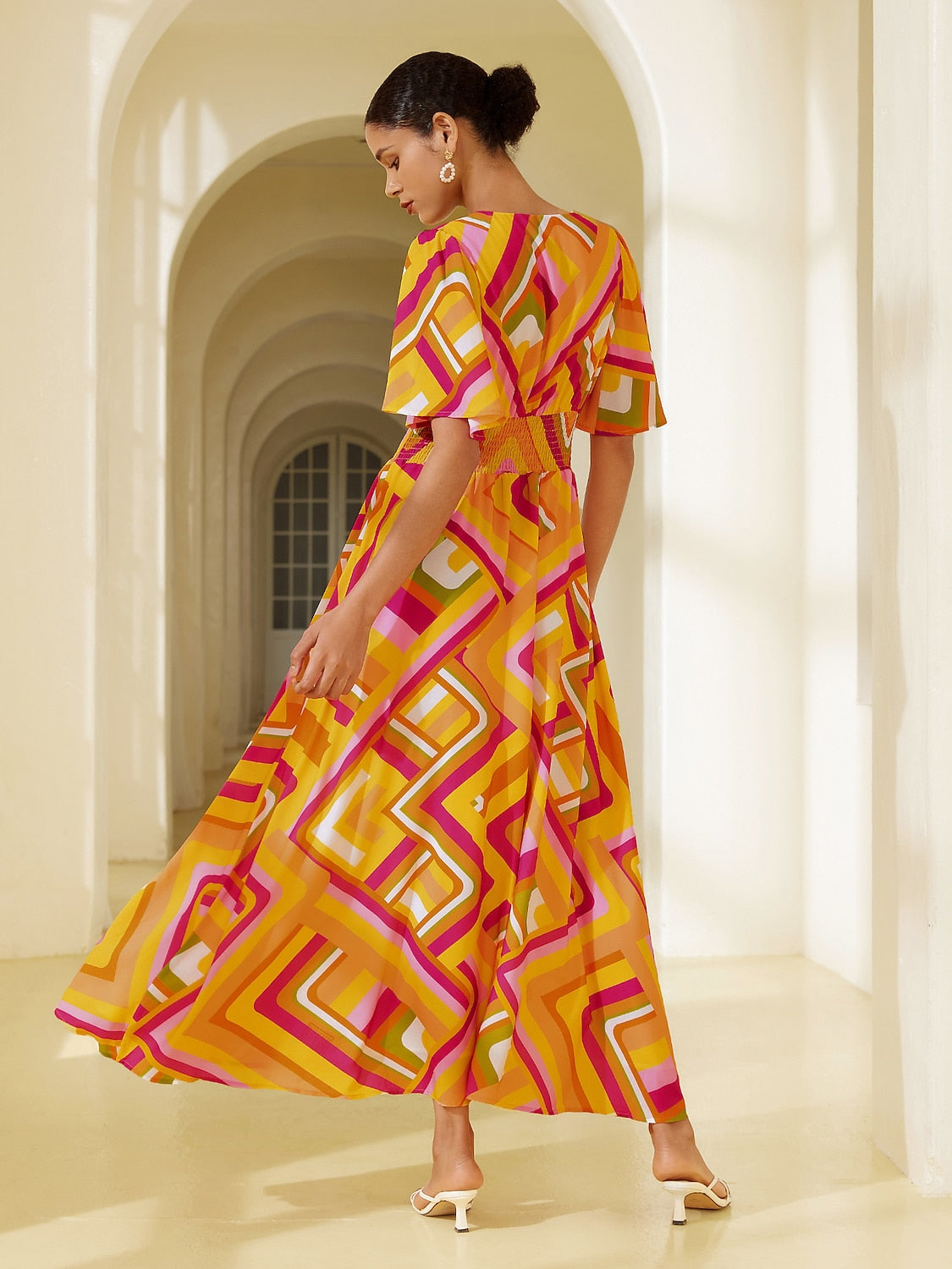 Chiffon Geometric Maxi Dress