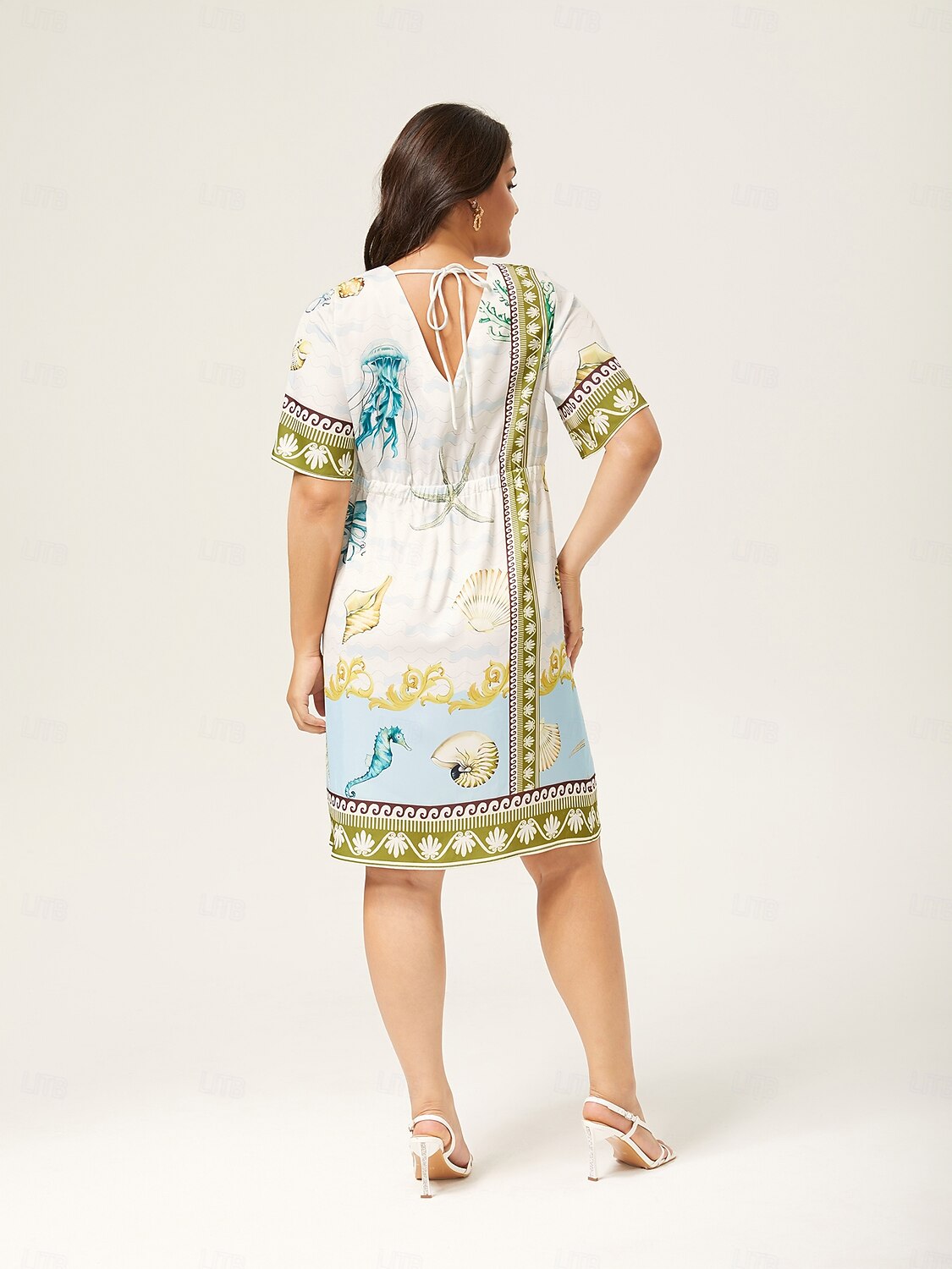 Resort-Style Ocean Print Straight-Cut Dress
