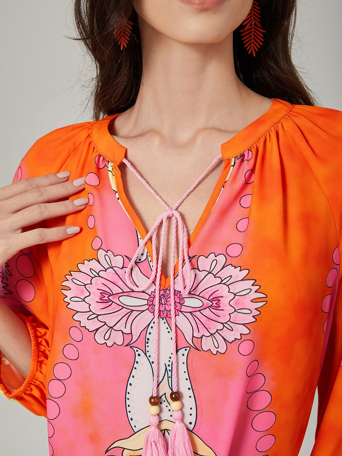 Vacation-Style Placement Print Pullover Top