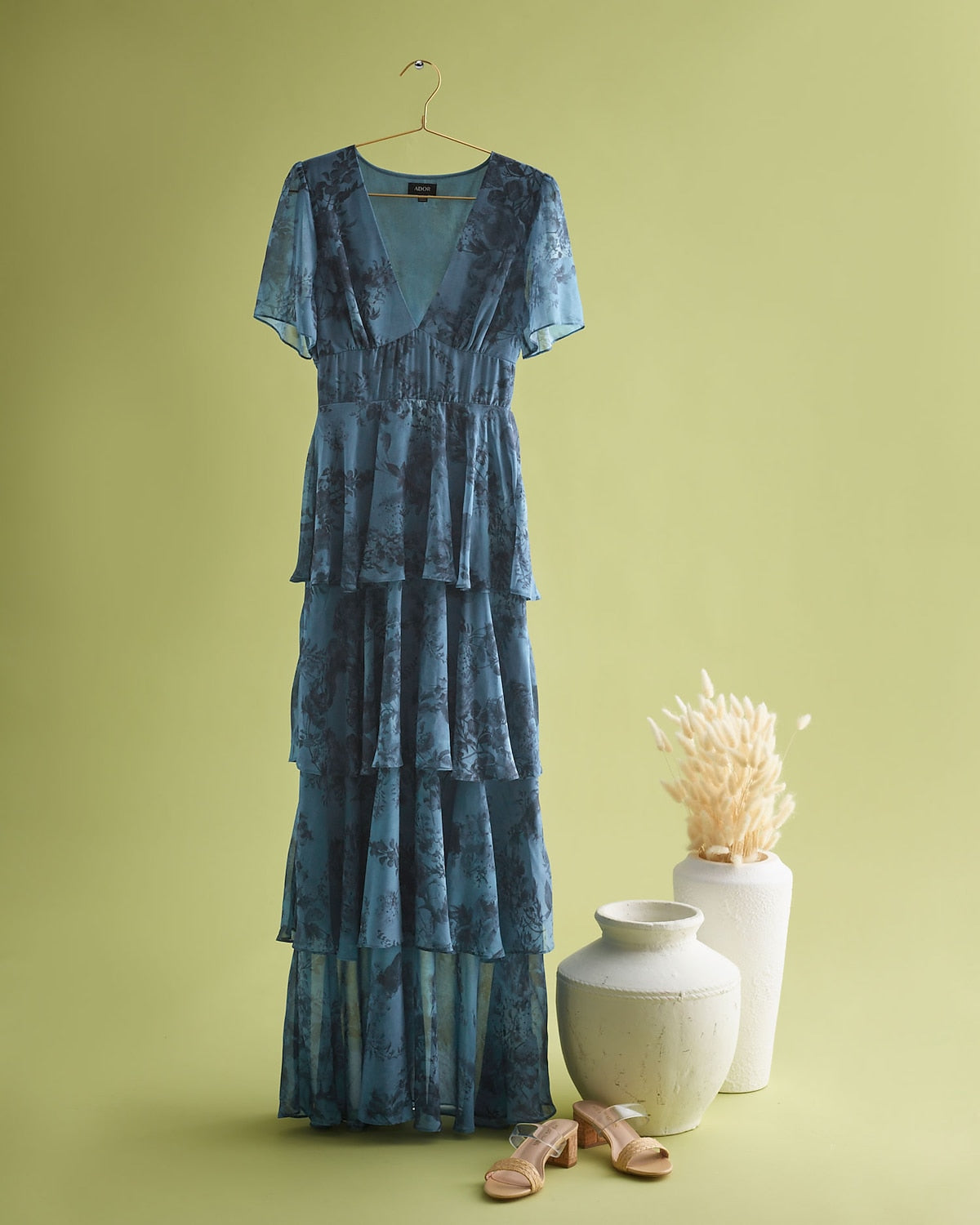 Floral Chiffon Maxi Dress A Line Tiered Ruffle Cake