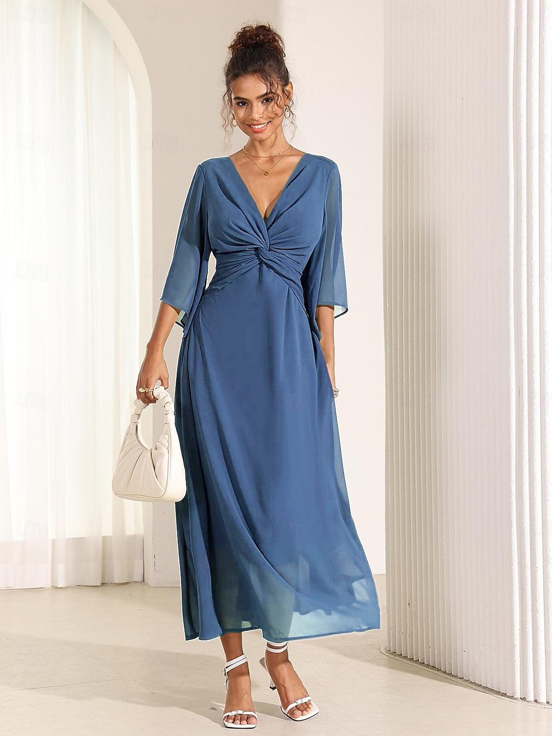 Chiffon Plain Ruffle Twisted Maxi Dress