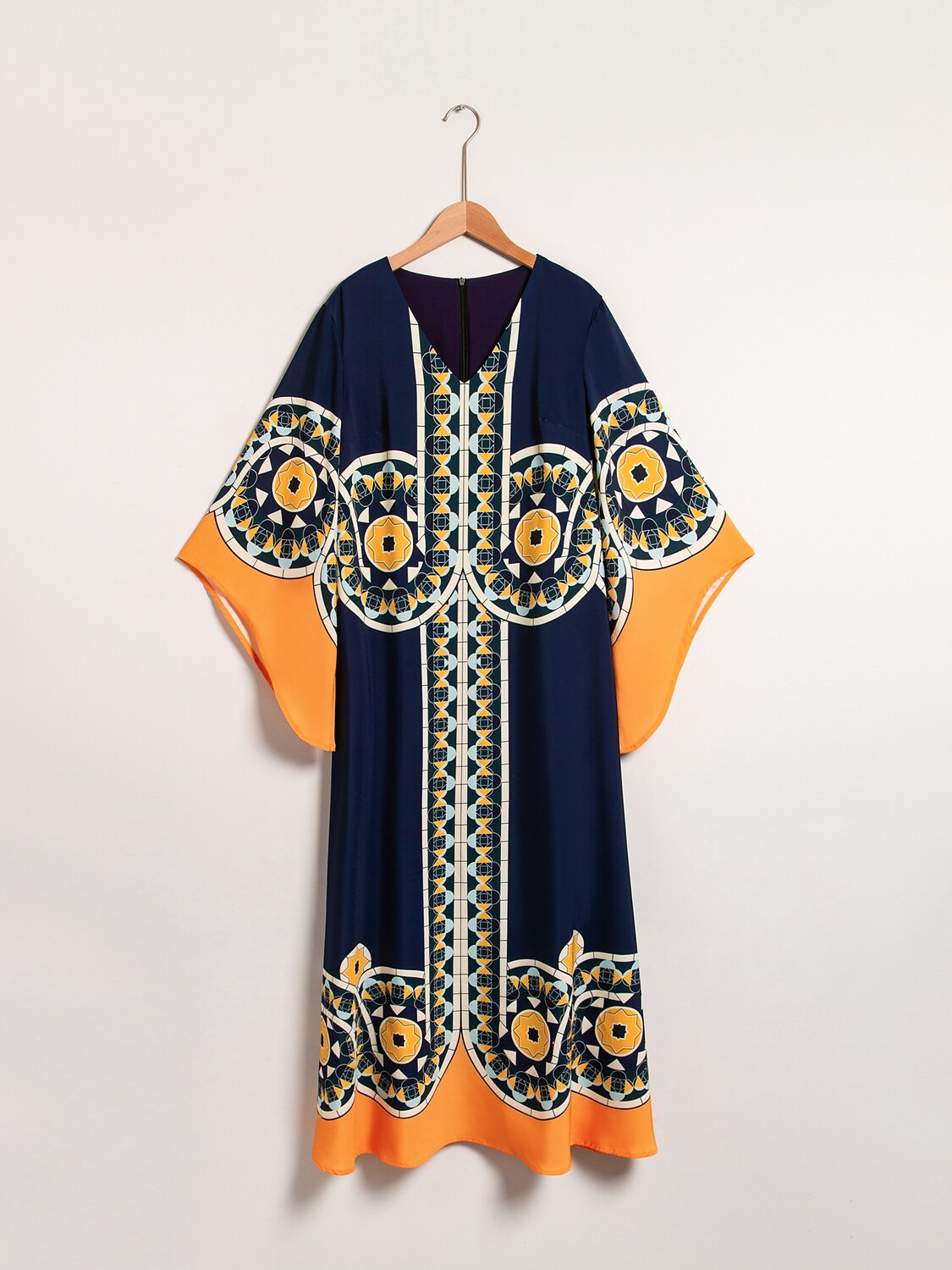 Satin Folk Print Maxi Dress