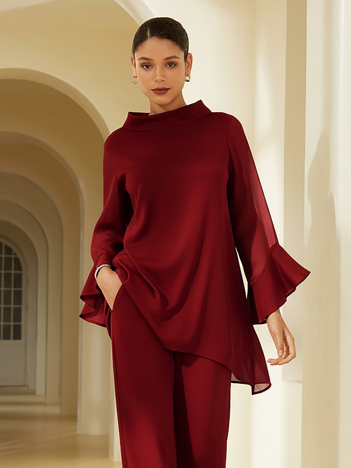 Chiffon Modal Slim Fit Sheer Lightweight Breathable Blouse